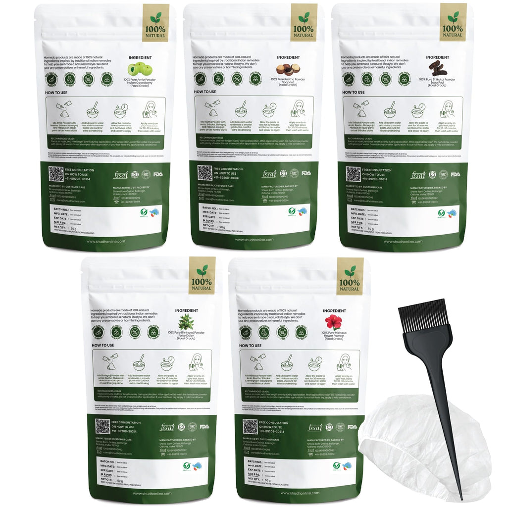 Shudh Online Herbal Hair Mask Powder Combo – Ayurvedic Hair Growth Pack (500g) with Bhringraj, Hibiscus, Shikakai, Reetha, Amla Shampoo (3.5 oz each)