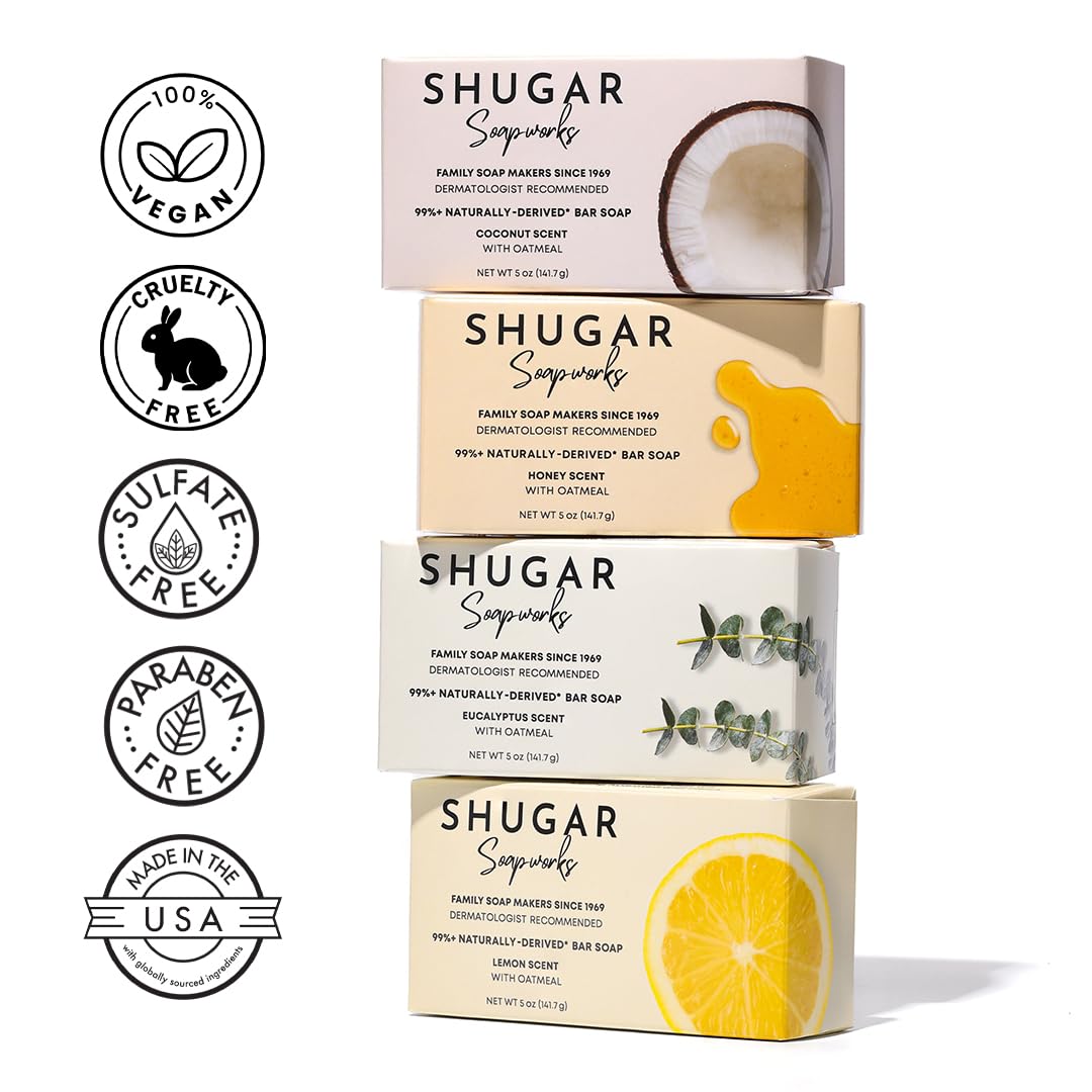 Shugar Soapworks Oatmeal & Coconut Beauty Bar 8-Pack | Plant-Based, Sulfate & Paraben Free