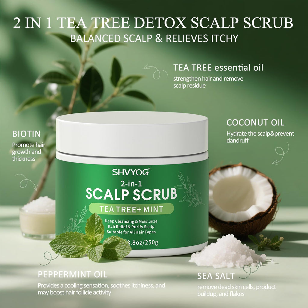 SHVYOG Scalp Scrub – Tea Tree & Coconut Oil Exfoliator for Itchy Scalp & Flakes