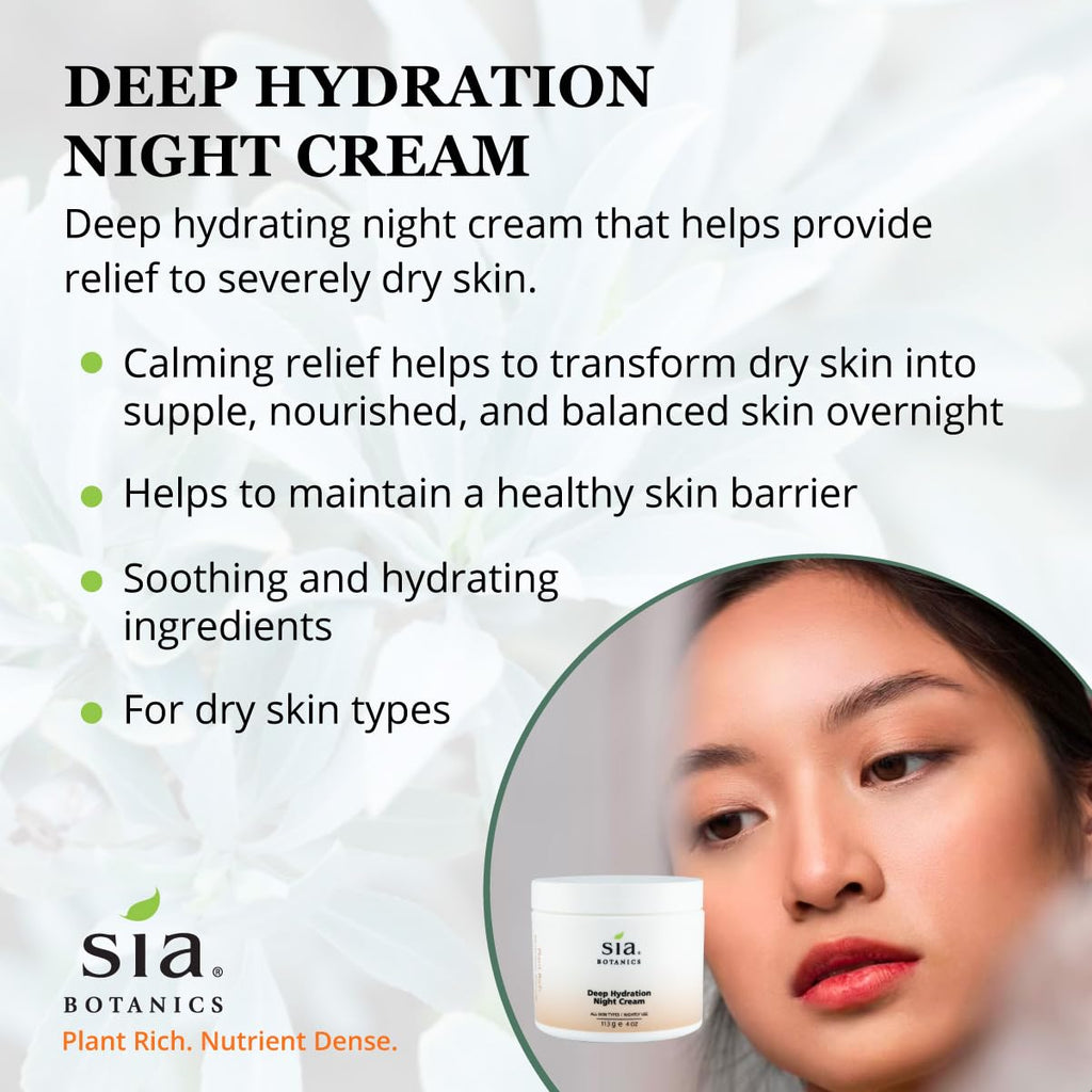 Sia Botanics Deep Hydration Night Cream – Jojoba, Evening Primrose & Vitamin E | 118ml/4oz