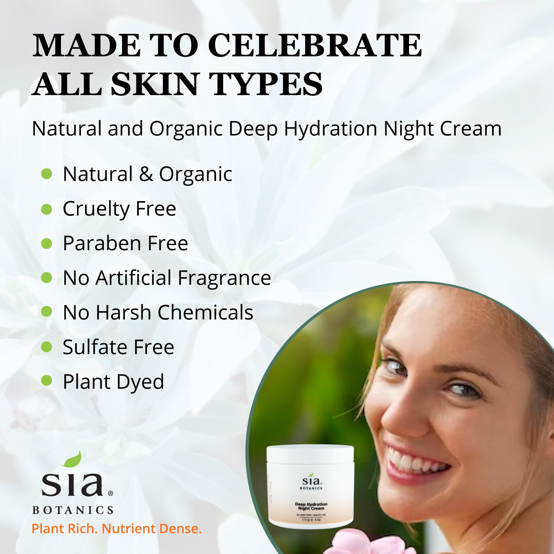 Sia Botanics Deep Hydration Night Cream – Jojoba, Evening Primrose & Vitamin E | 118ml/4oz