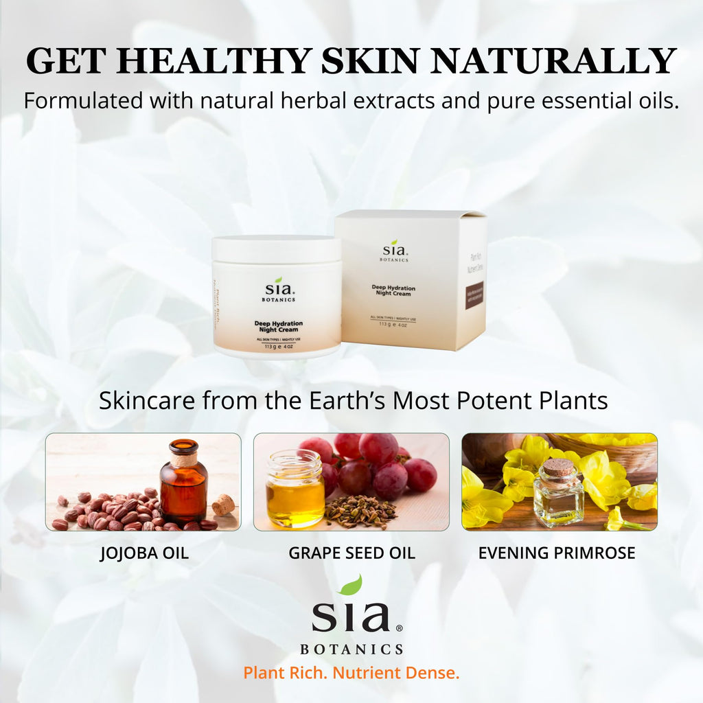 Sia Botanics Deep Hydration Night Cream – Jojoba, Evening Primrose & Vitamin E | 118ml/4oz