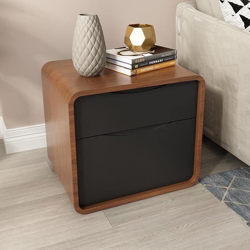 Signer Side Table, Bedside Table, Black / White, Walnut