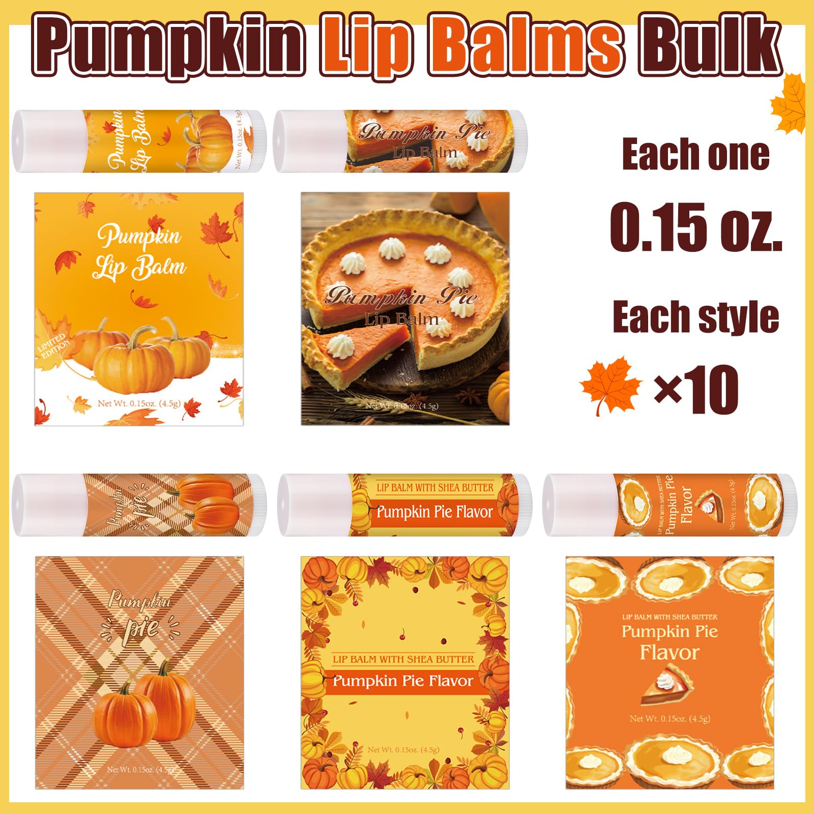 Siifert 50 Pcs Pumpkin Pie Scented Lip Balms Bulk – Fall Party Favors
