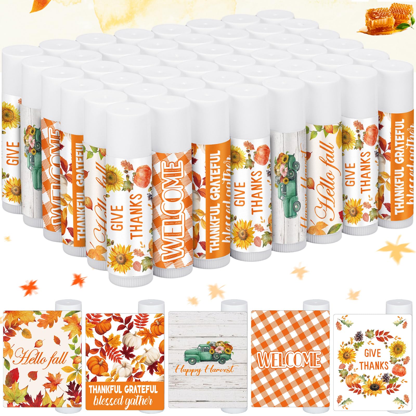 Siifert 50 Pcs Lip Balms Bulk Favors – Honey Flavor for Thanksgiving & Christmas