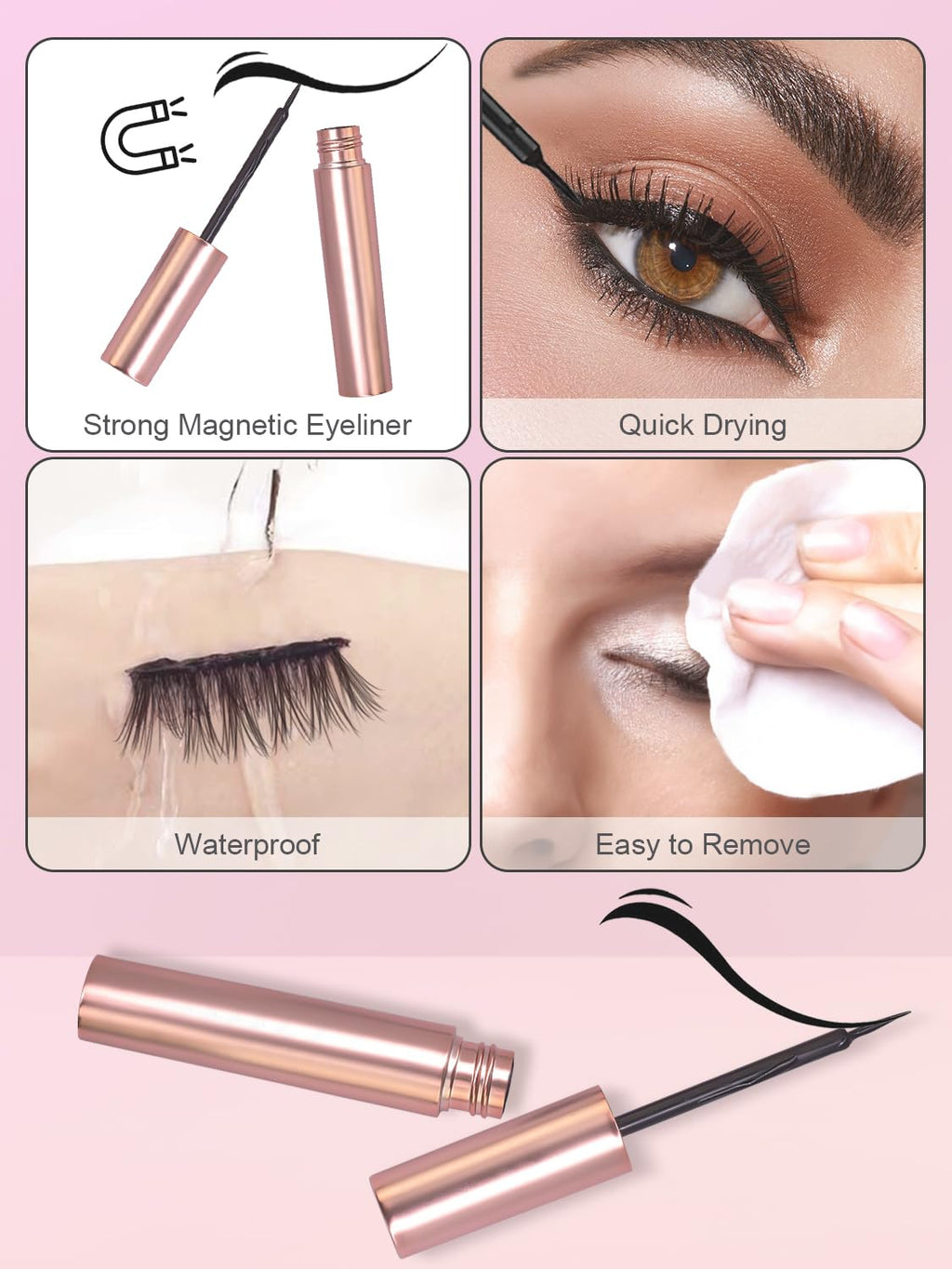Sikkis Magnetic Eyelashes with Eyeliner – Mink Look Kit (5 Pairs), No Glue Needed