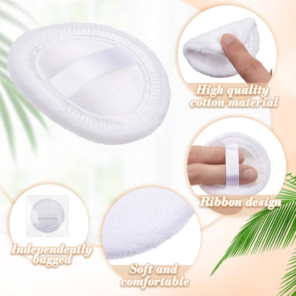 SiliFine 100 Pcs Cotton Powder Puffs – Washable 2.36 Inch White Round Puffs with Ribbon