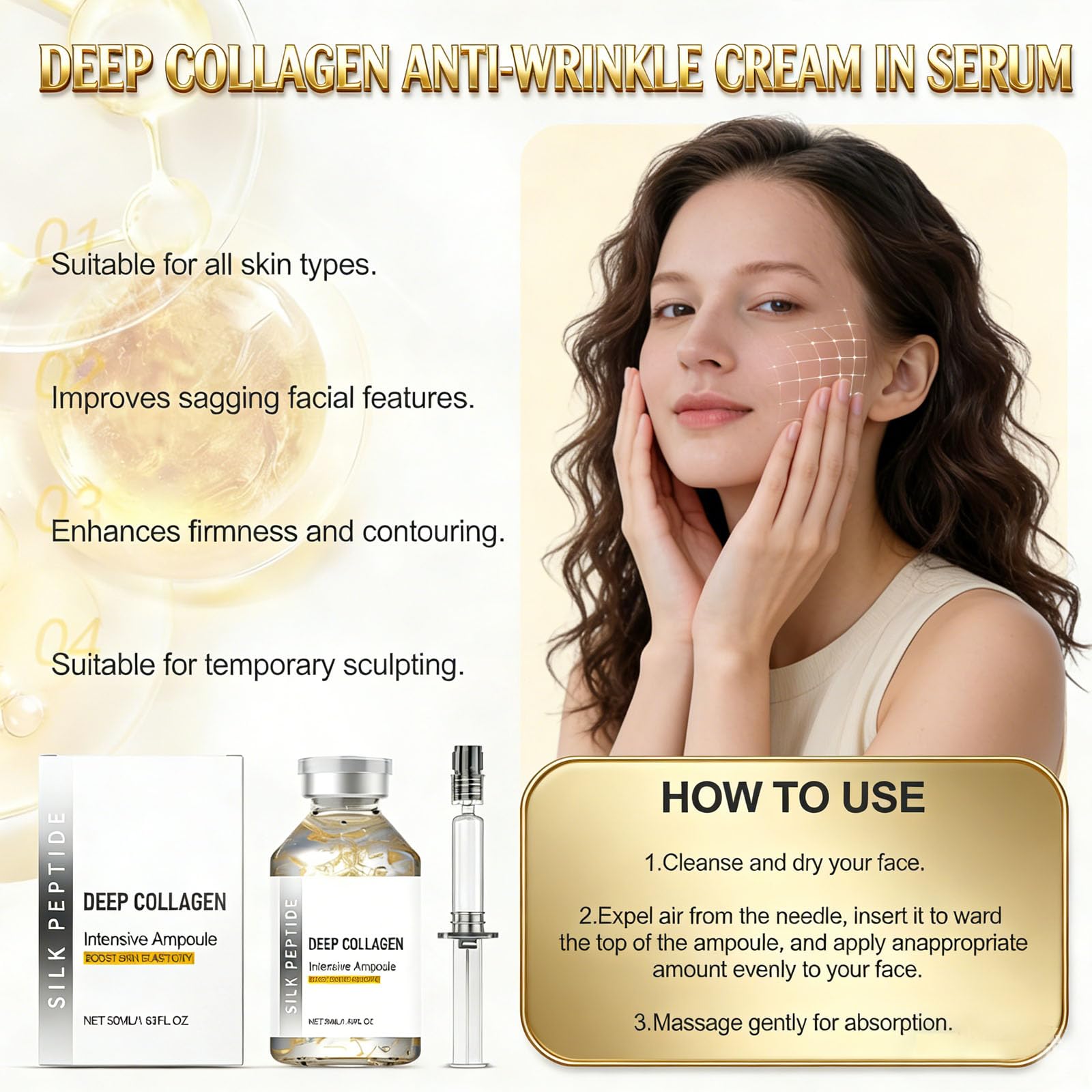 2PCS Deep Collagen Serum with Silk Peptides – Intensive Moisturizing & Firming Facial Serum, 50ml