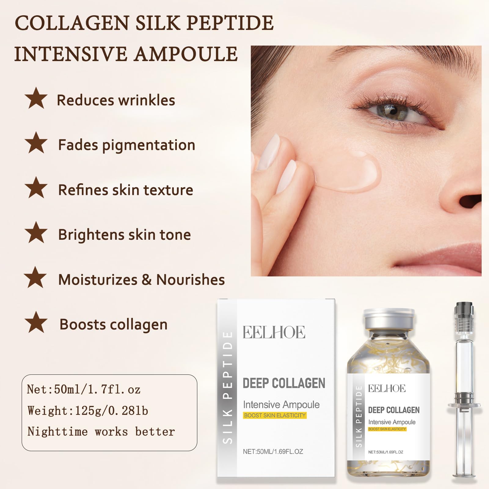Silk Peptide Intensive Lifting Ampoule - Deep Collagen Silk Peptide Serum for Face Tightening | Korean Anti-Aging Serum 50ml