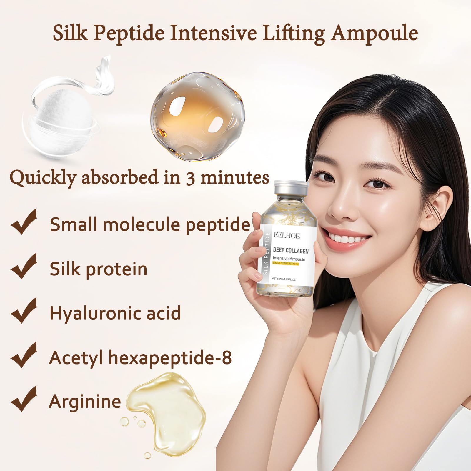 Silk Peptide Intensive Lifting Ampoule - Deep Collagen Silk Peptide Serum for Face Tightening | Korean Anti-Aging Serum 50ml