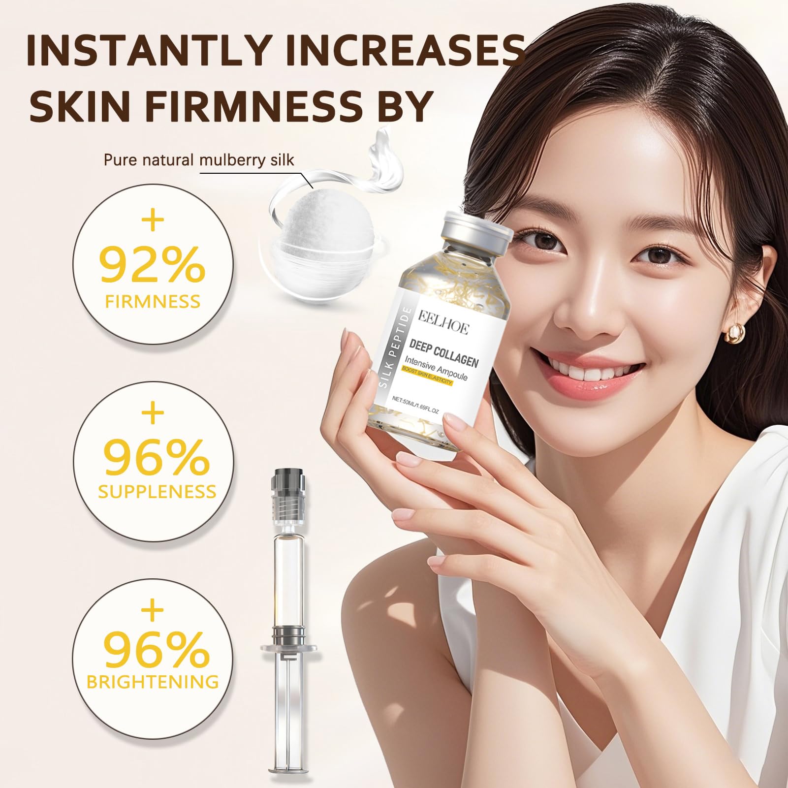 Silk Peptide Intensive Lifting Ampoule - Deep Collagen Silk Peptide Serum for Face Tightening | Korean Anti-Aging Serum 50ml