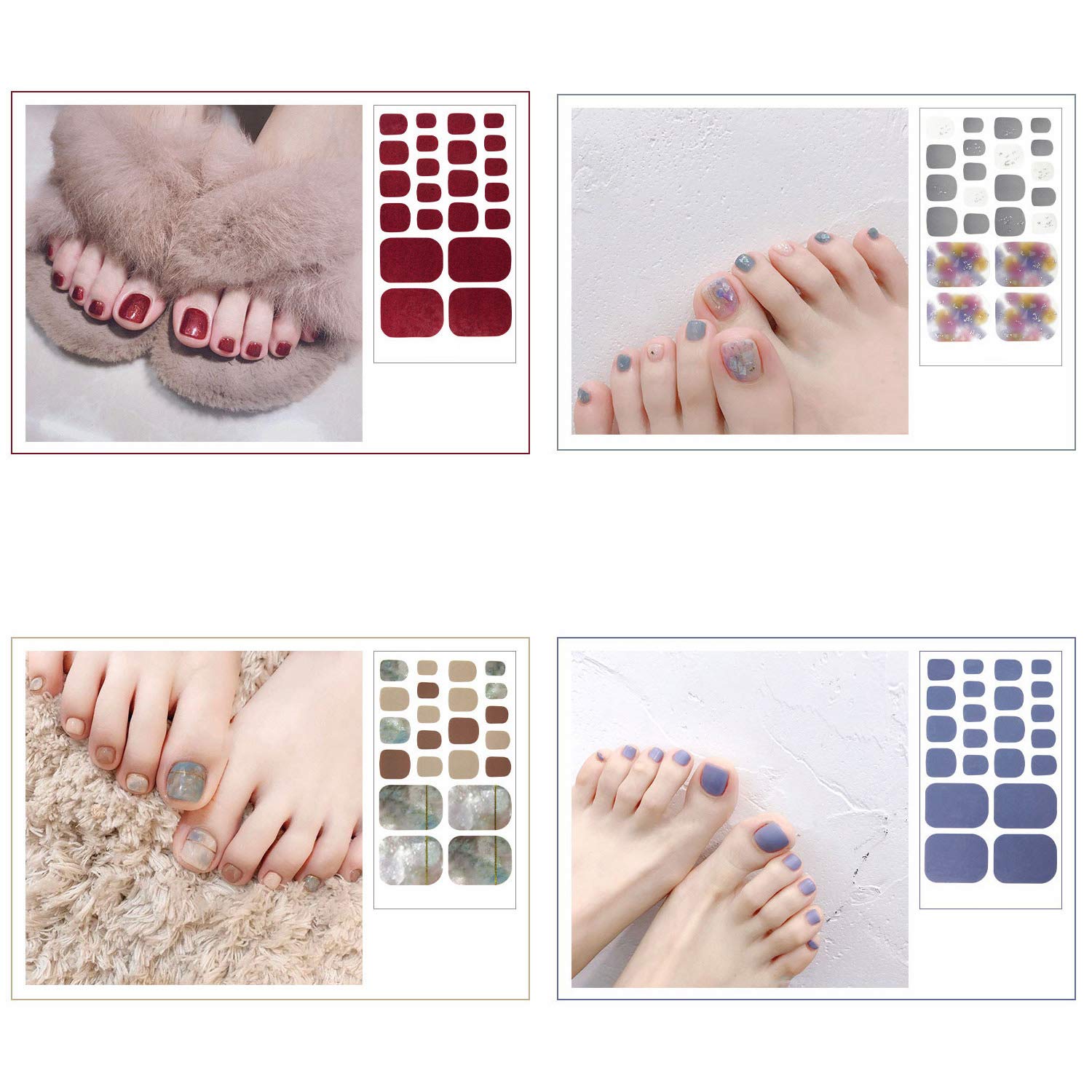 SILPECWEE 20 Sheets Adhesive Toe Nail Wraps – Flower Marbling, Strawberry & Solid Colors + Nail File
