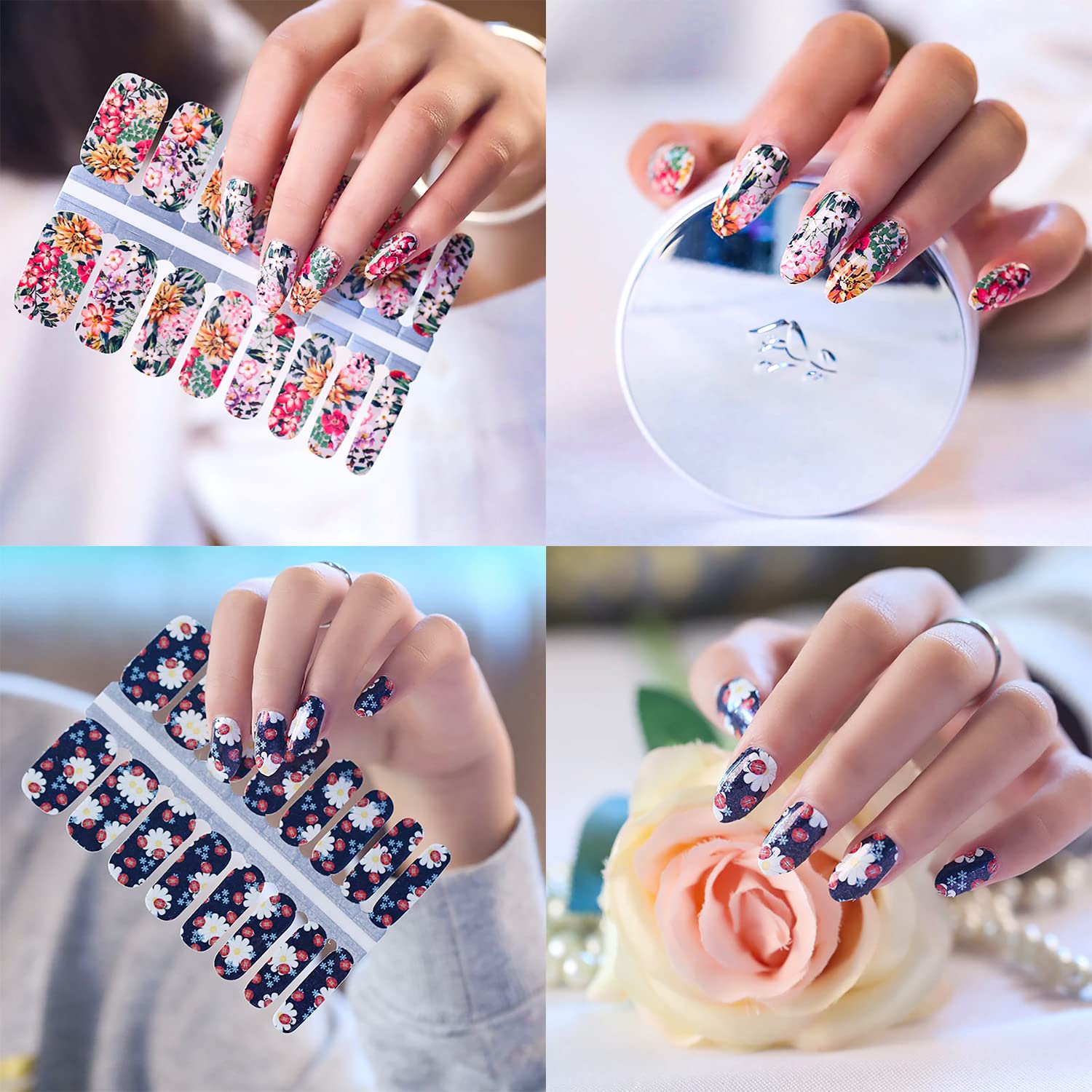 SILPECWEE 5 Sheets Flower Nail Strips – Self-Adhesive Full Nail Wraps with File