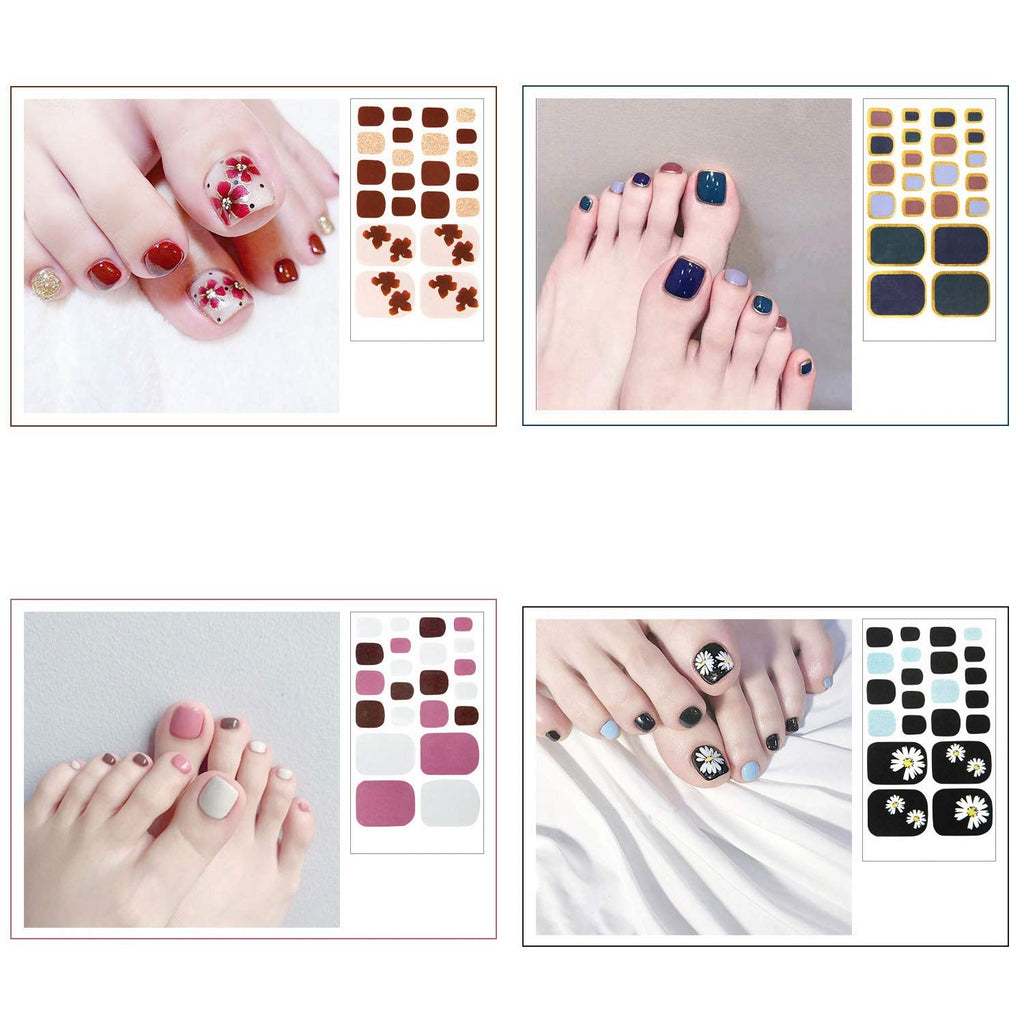 SILPECWEE 20 Sheets Adhesive Toe Nail Wraps – Flower Marbling, Strawberry & Solid Colors + Nail File