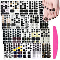 SILPECWEE Black Toe Nail Stickers – 20 Sheets Full Nail Wraps for Toes | Self-Adhesive Gel Nail Strips