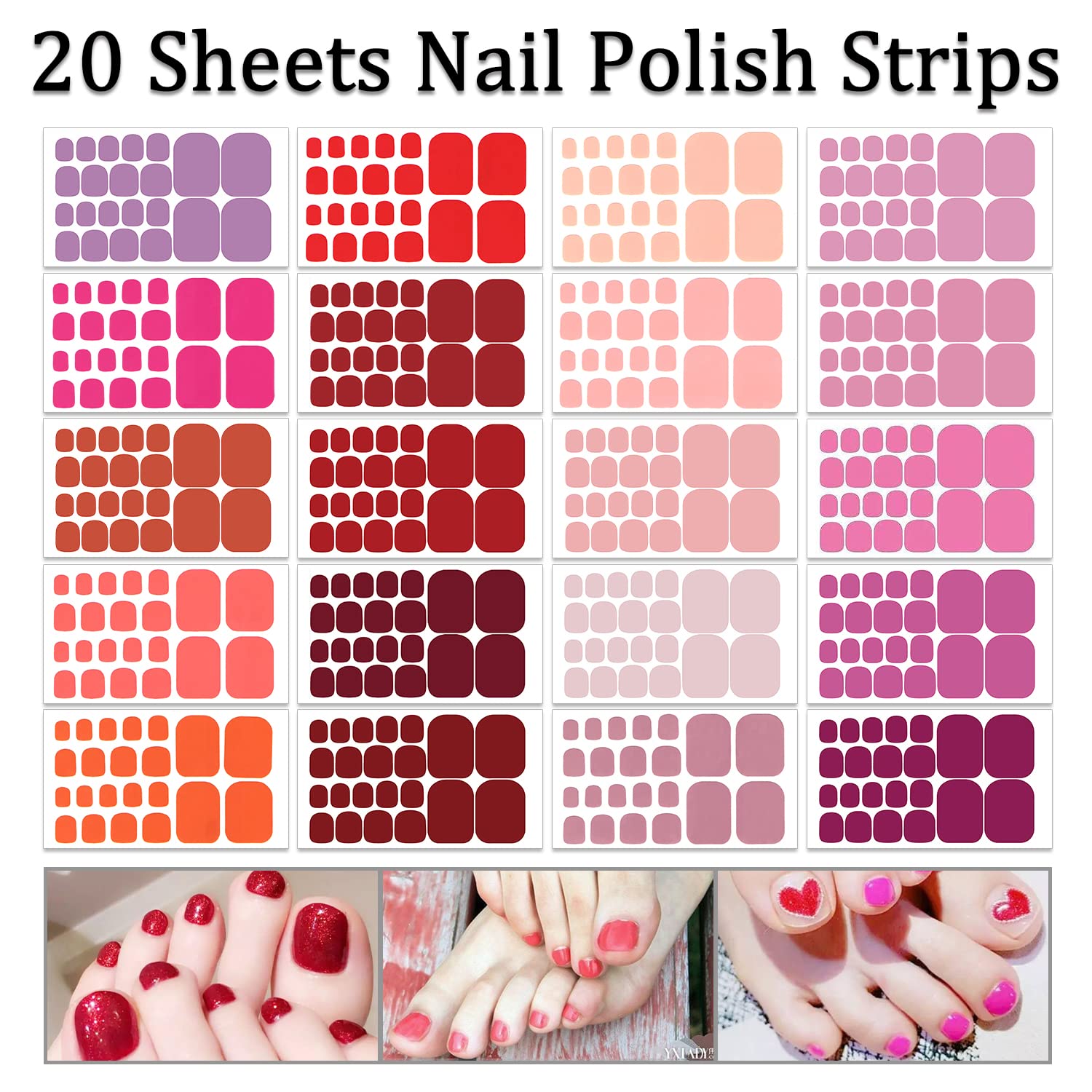 SILPECWEE Toe Nail Stickers – 20 Sheets, 11 Sizes, Self-Adhesive Gel Strips