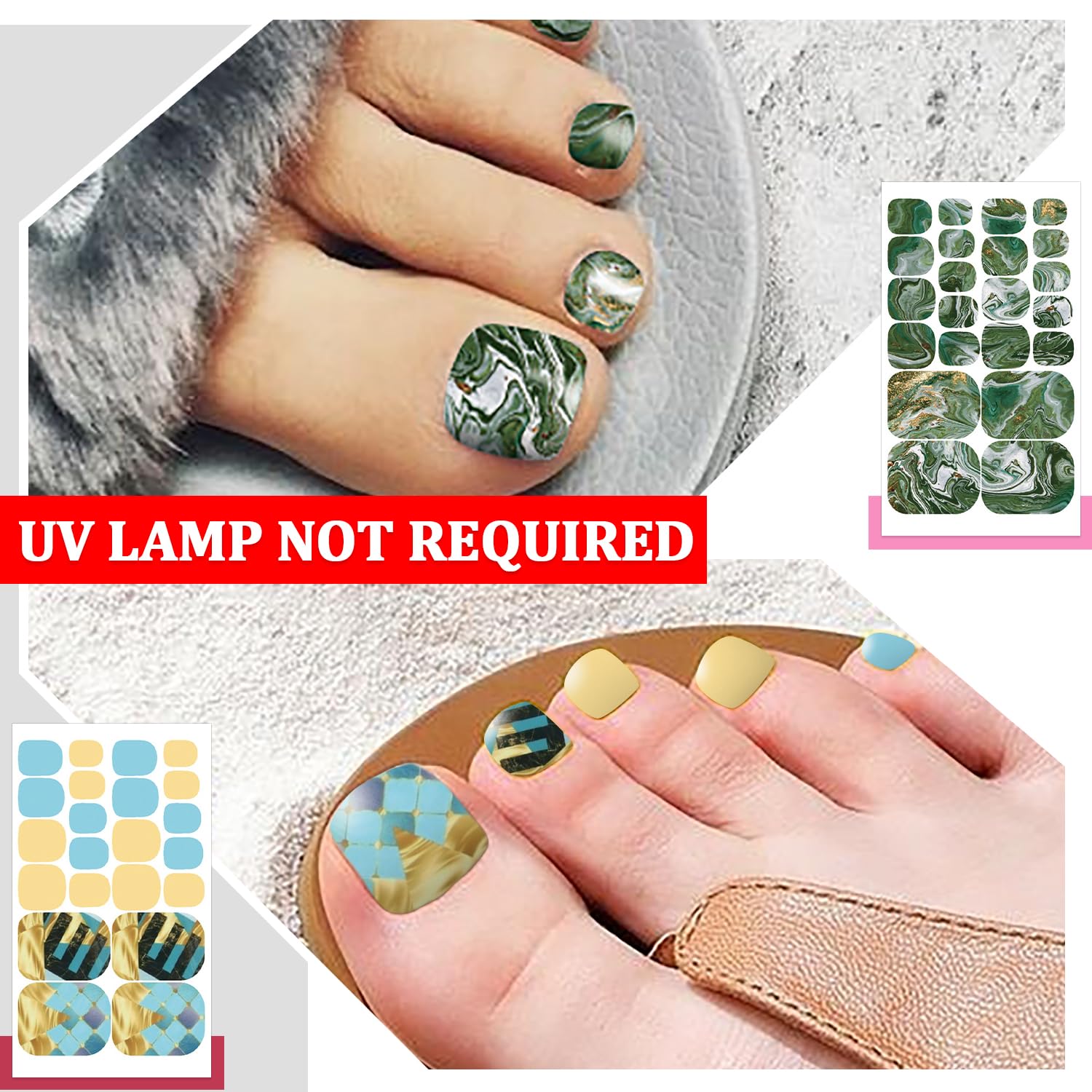 SILPECWEE Toe Nail Stickers – Marble Design Nail Wraps, 20 Sheets + File
