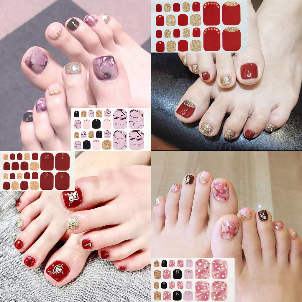 SILPECWEE 20 Sheets Adhesive Toe Nail Wraps – Flower Marbling, Strawberry & Solid Colors + Nail File