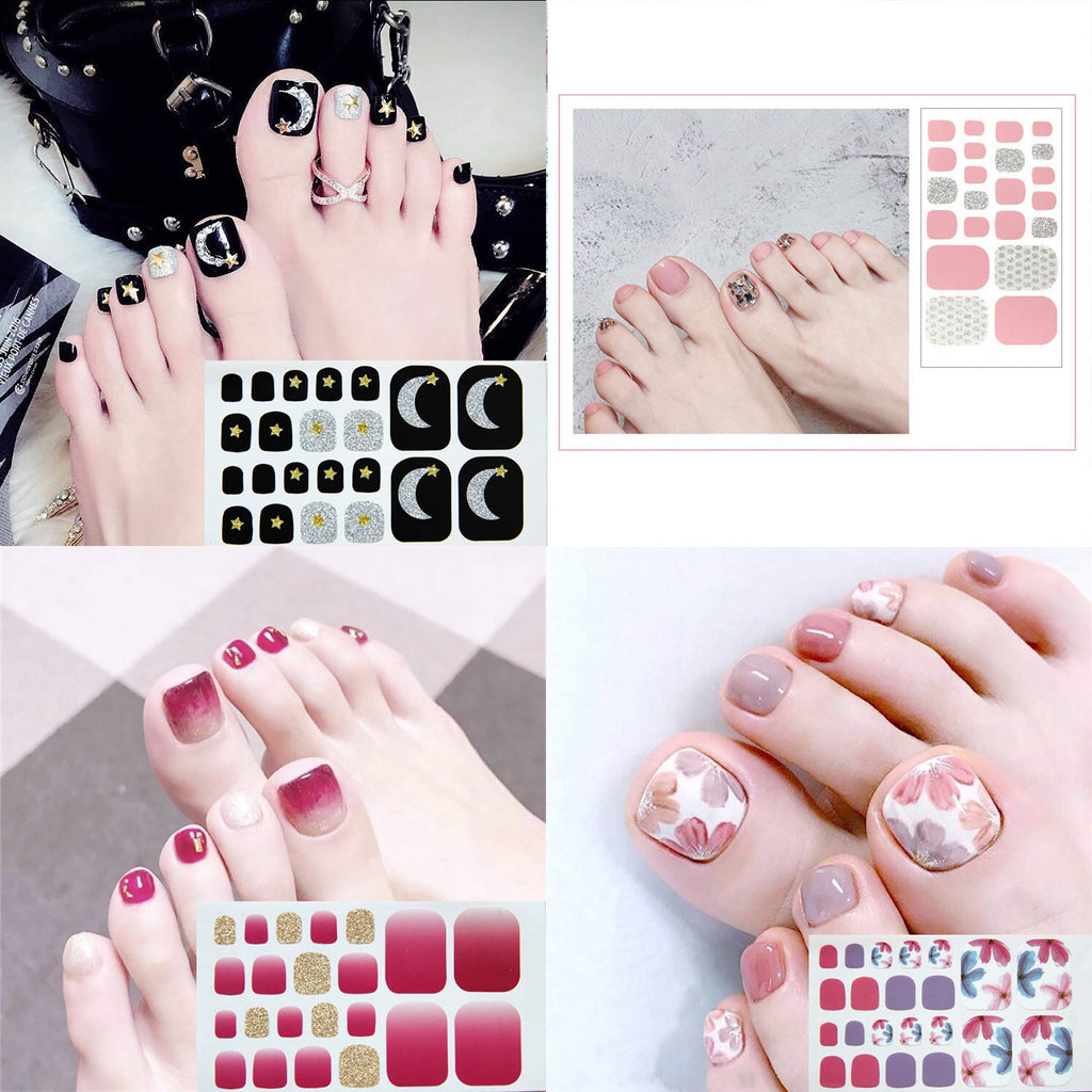 SILPECWEE 20 Sheets Adhesive Toe Nail Wraps – Flower Marbling, Strawberry & Solid Colors + Nail File