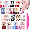 SILPECWEE 20 Sheets Adhesive Toe Nail Wraps – Flower Marbling, Strawberry & Solid Colors + Nail File