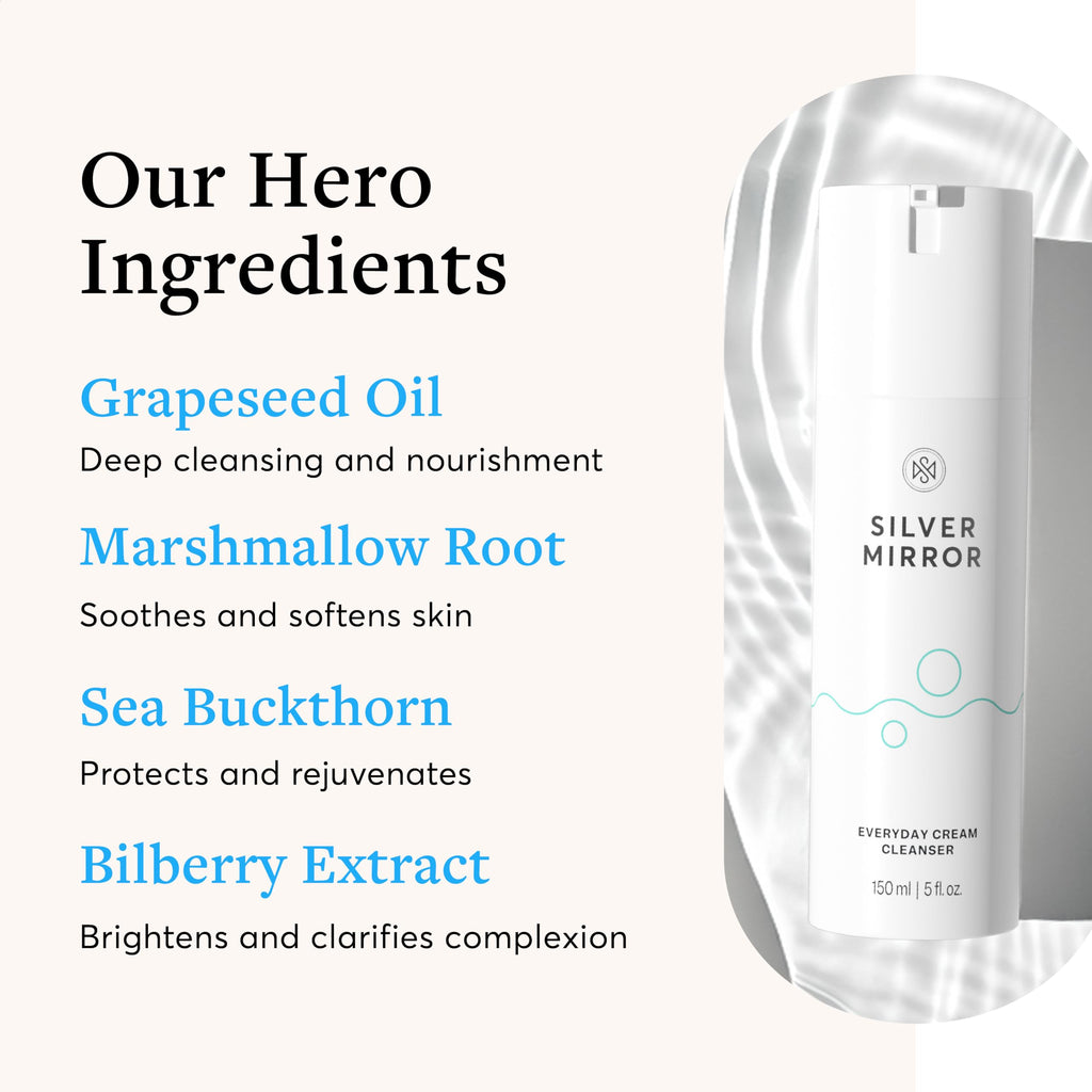 Silver Mirror Everyday Cream Cleanser (5 Fl Oz) – Gentle Hydrating Facial Cleanser for All Skin Types