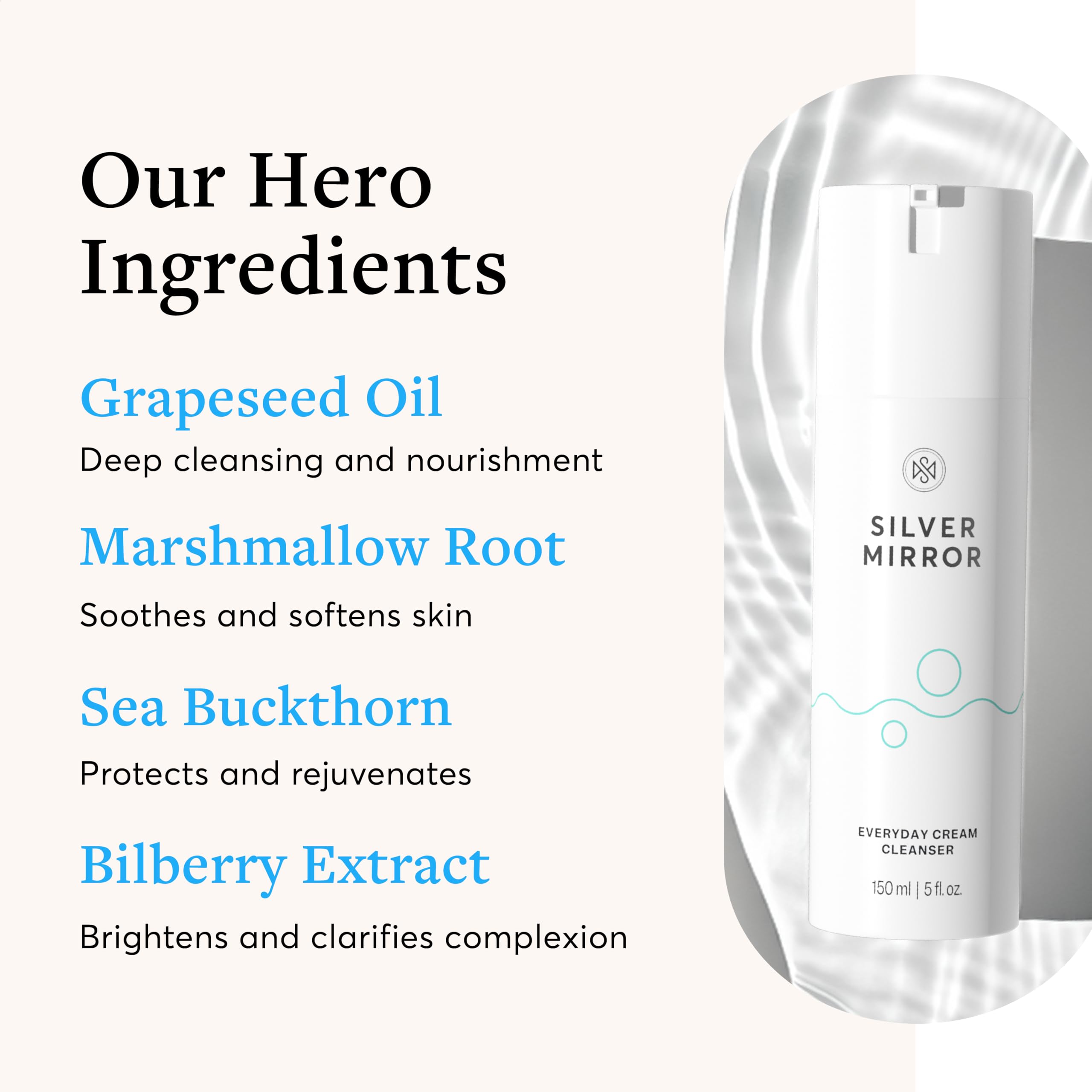Silver Mirror Everyday Cream Cleanser (5 Fl Oz) – Gentle Hydrating Facial Cleanser for All Skin Types