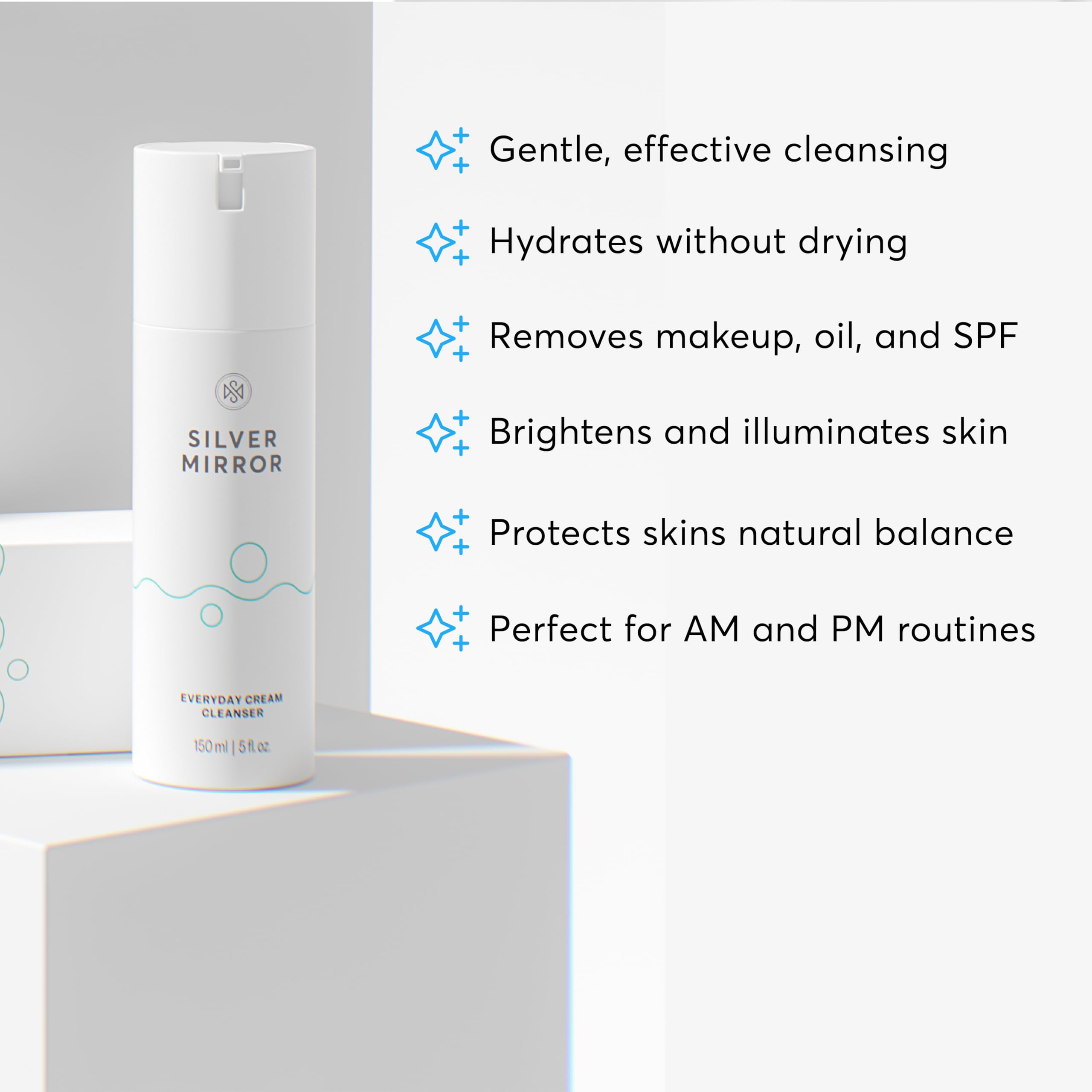 Silver Mirror Everyday Cream Cleanser (5 Fl Oz) – Gentle Hydrating Facial Cleanser for All Skin Types