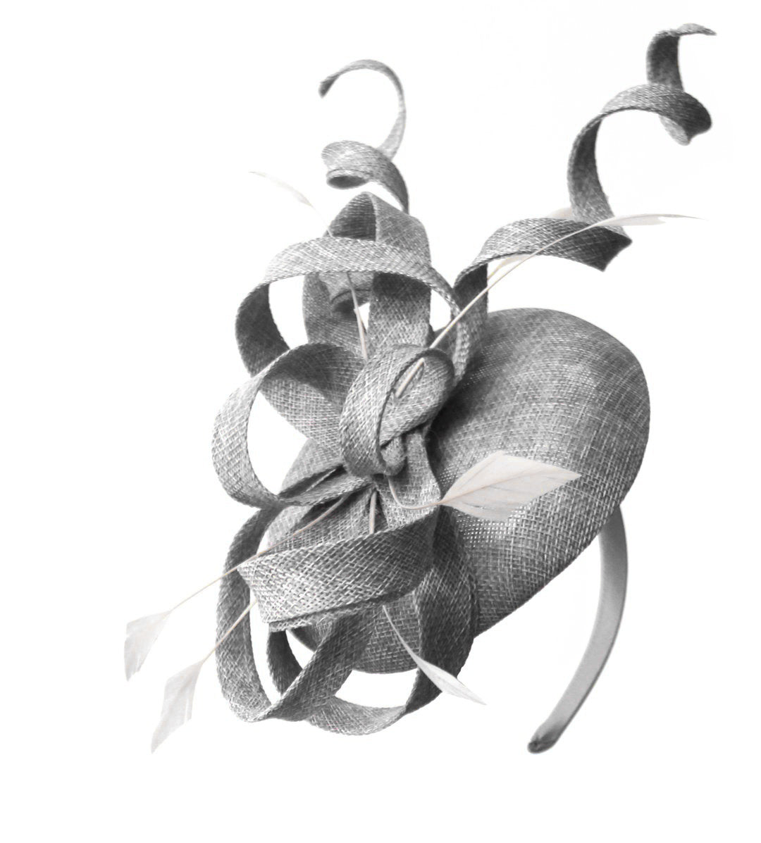 Silver Grey Swirl Fascinator on Round Pillbox Headband