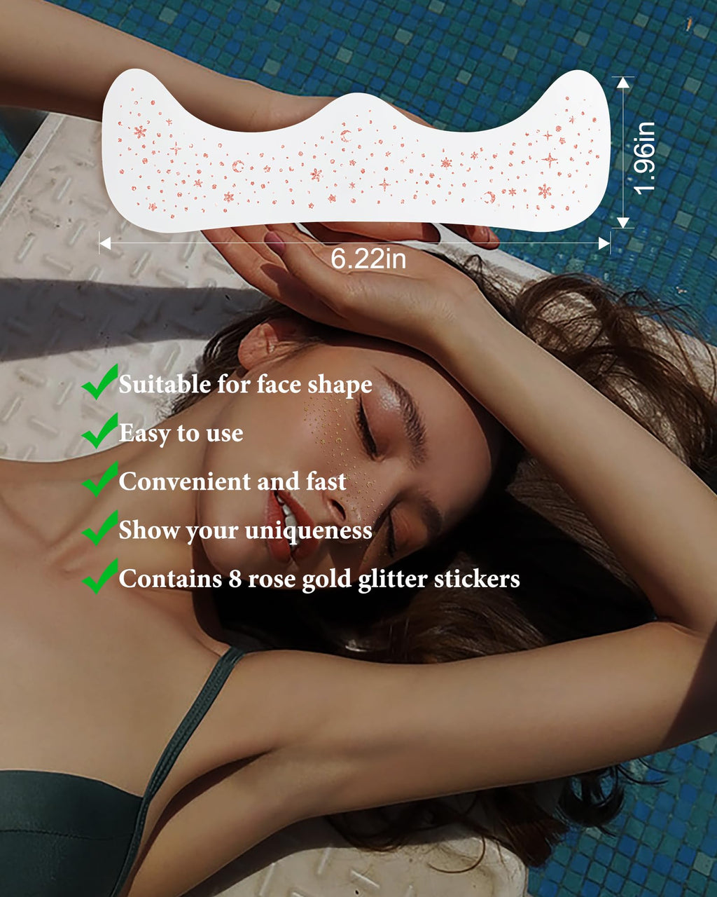 Simpilos Rose Gold Glitter Face Patches – Waterproof Face Tattoos for Festival & Party (8 Counts)