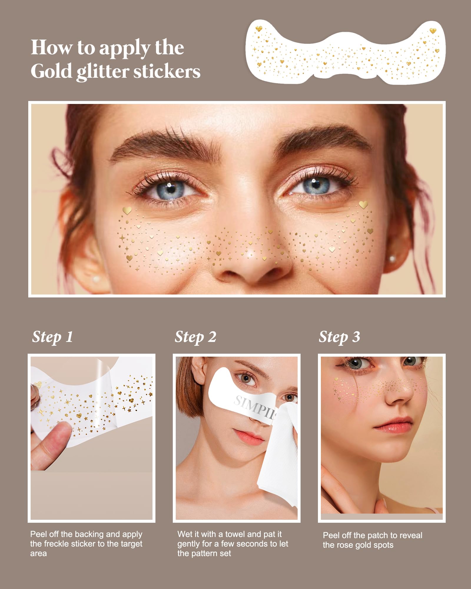 Simpilos Glitter Freckles Gold Hearted – Waterproof Body & Face Glitter Patches for Festivals & Raves