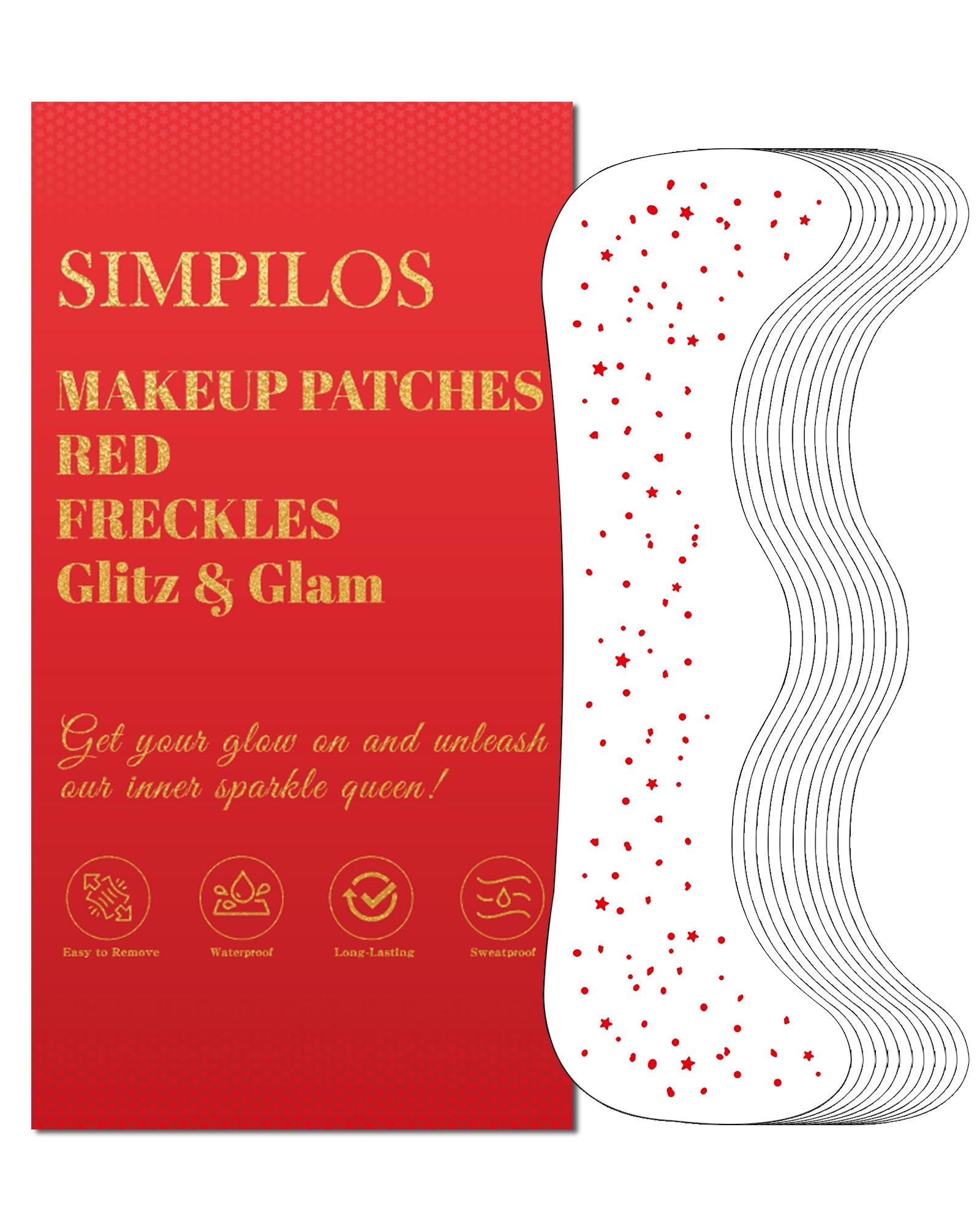 Simpilos Red Glitter Freckles – Waterproof Face Glitter Patches, Long-Lasting Sparkle (8 Sheets)