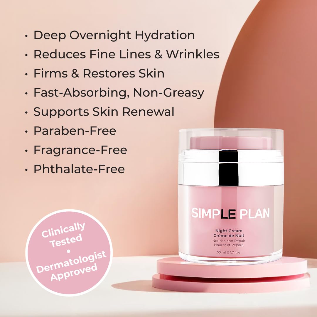 SIMPLE PLAN Night Cream – Hydrating Ceramides + Hyaluronic Acid for Overnight Moisture | Anti-Aging Night Cream 50ml