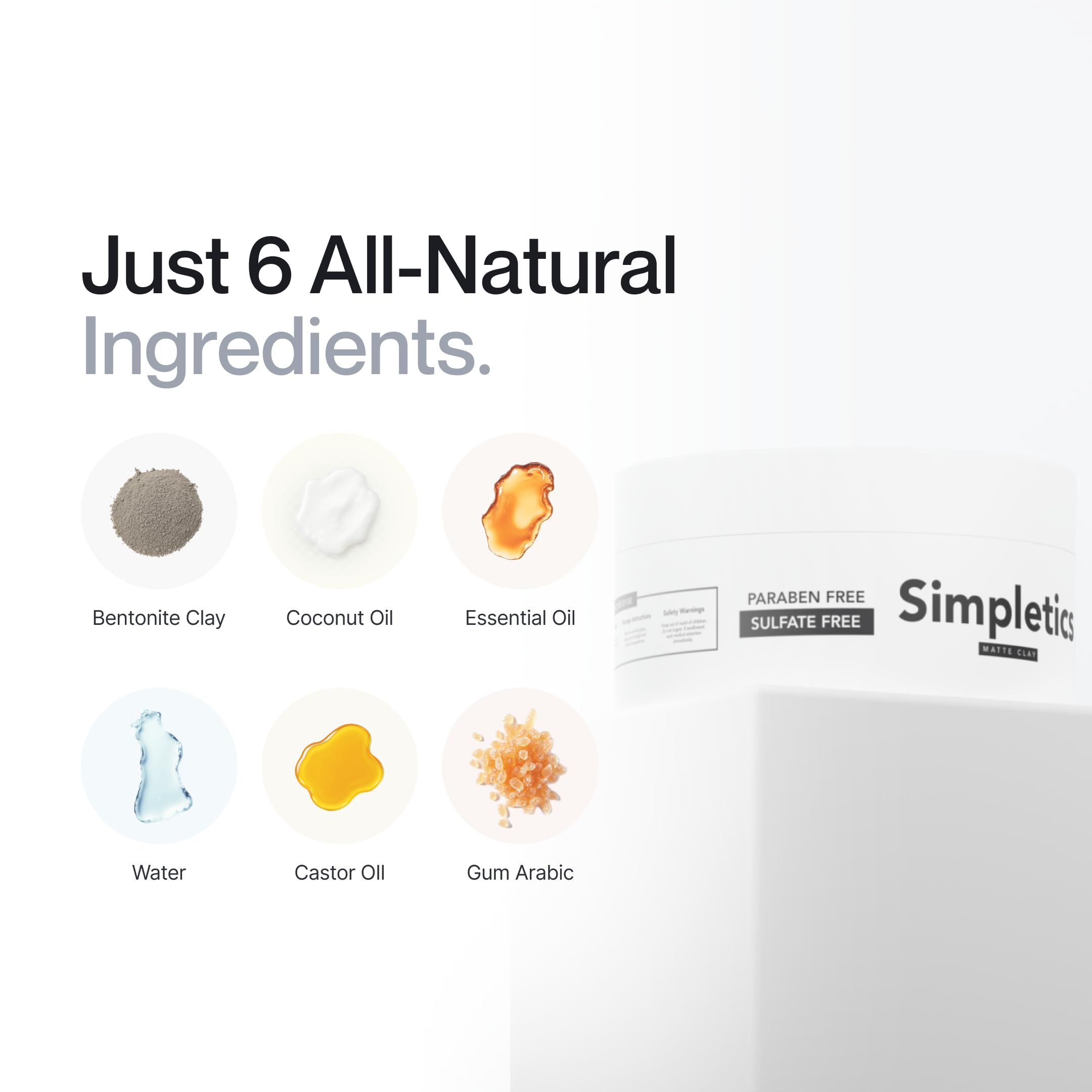 Simpletics Hair Clay for Men – Vanilla Scent, 6-Ingredient Natural Matte Styling with Beeswax & Coconut Oil – Strong Hold, Water-Based