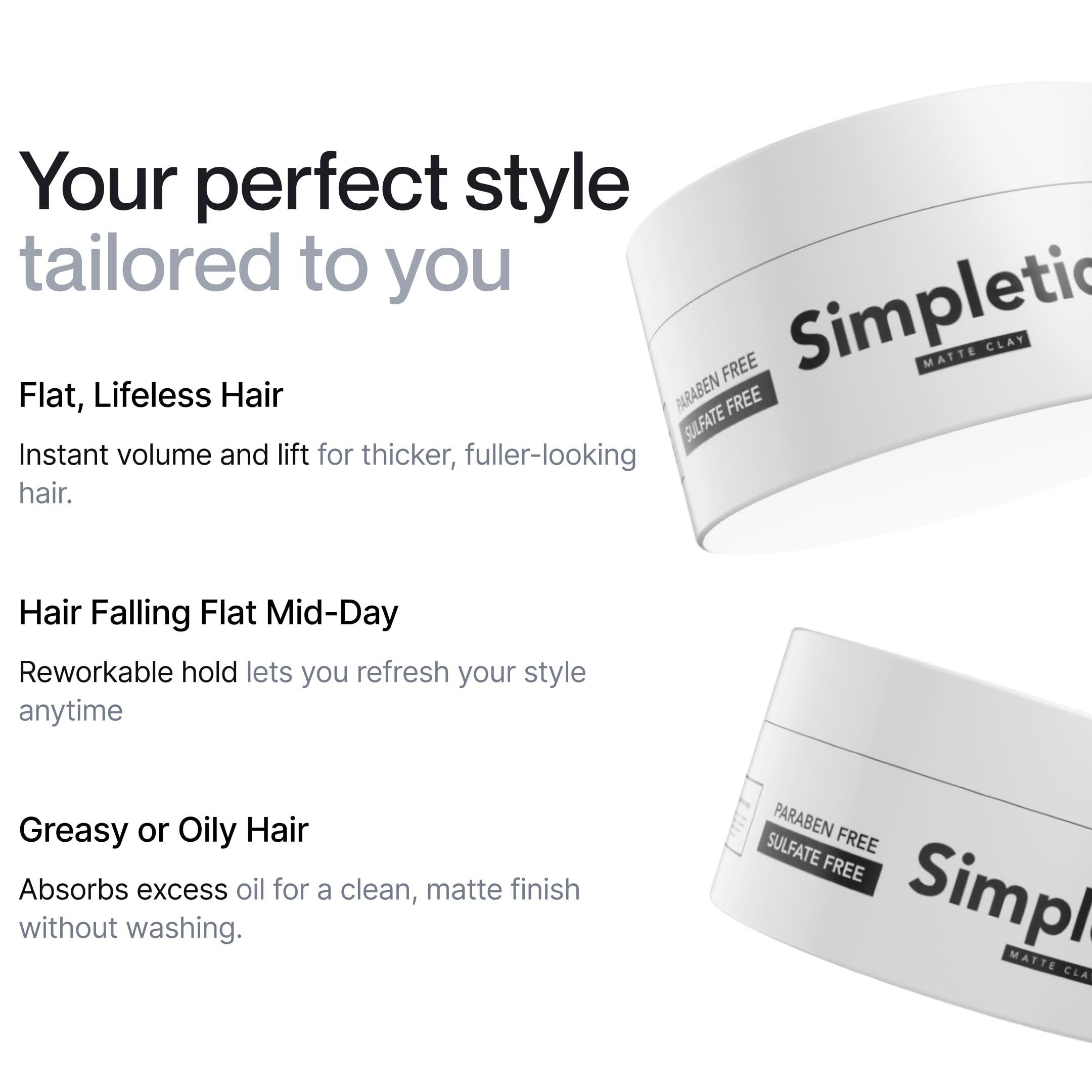 Simpletics Hair Clay for Men – Vanilla Scent, 6-Ingredient Natural Matte Styling with Beeswax & Coconut Oil – Strong Hold, Water-Based