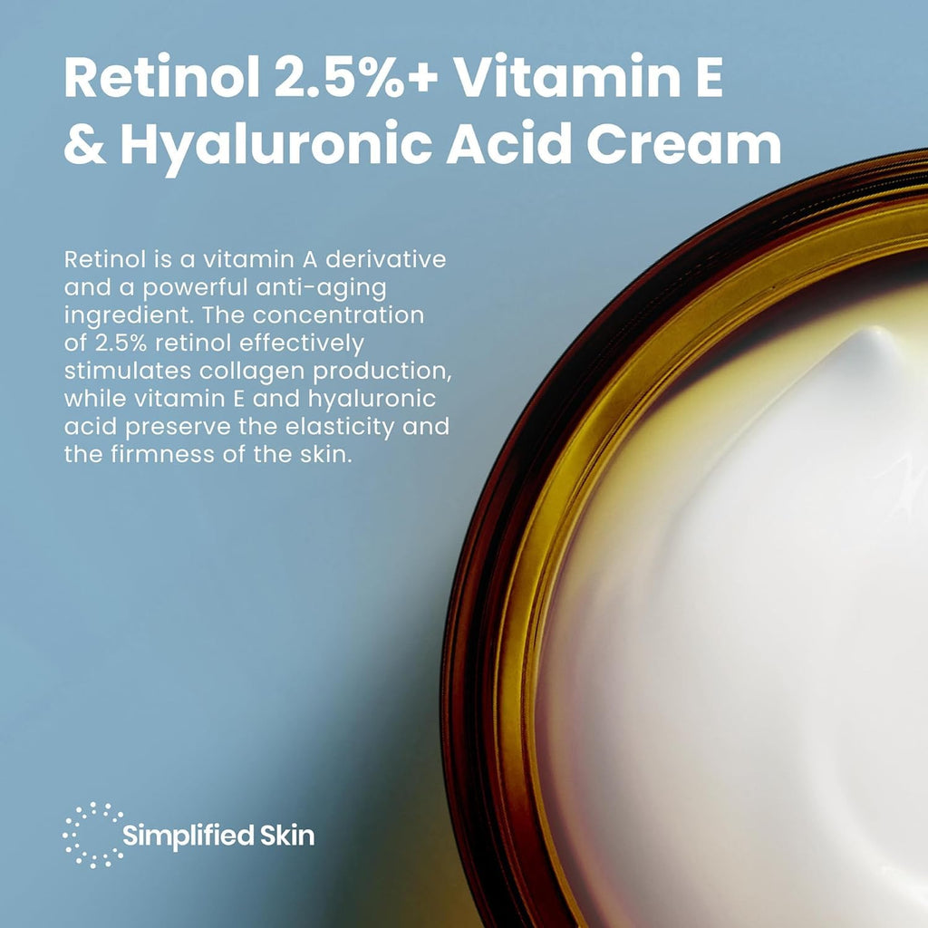 Simplified Skin Retinol Cream for Face (3-Pack) – 2.5% Retinol, Hyaluronic Acid, Anti-Aging Moisturizer (1.7 oz each)
