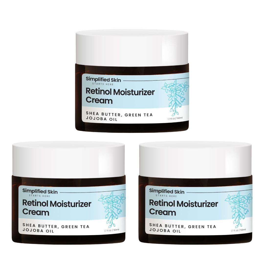 Simplified Skin Retinol Cream for Face (3-Pack) – 2.5% Retinol, Hyaluronic Acid, Anti-Aging Moisturizer (1.7 oz each)
