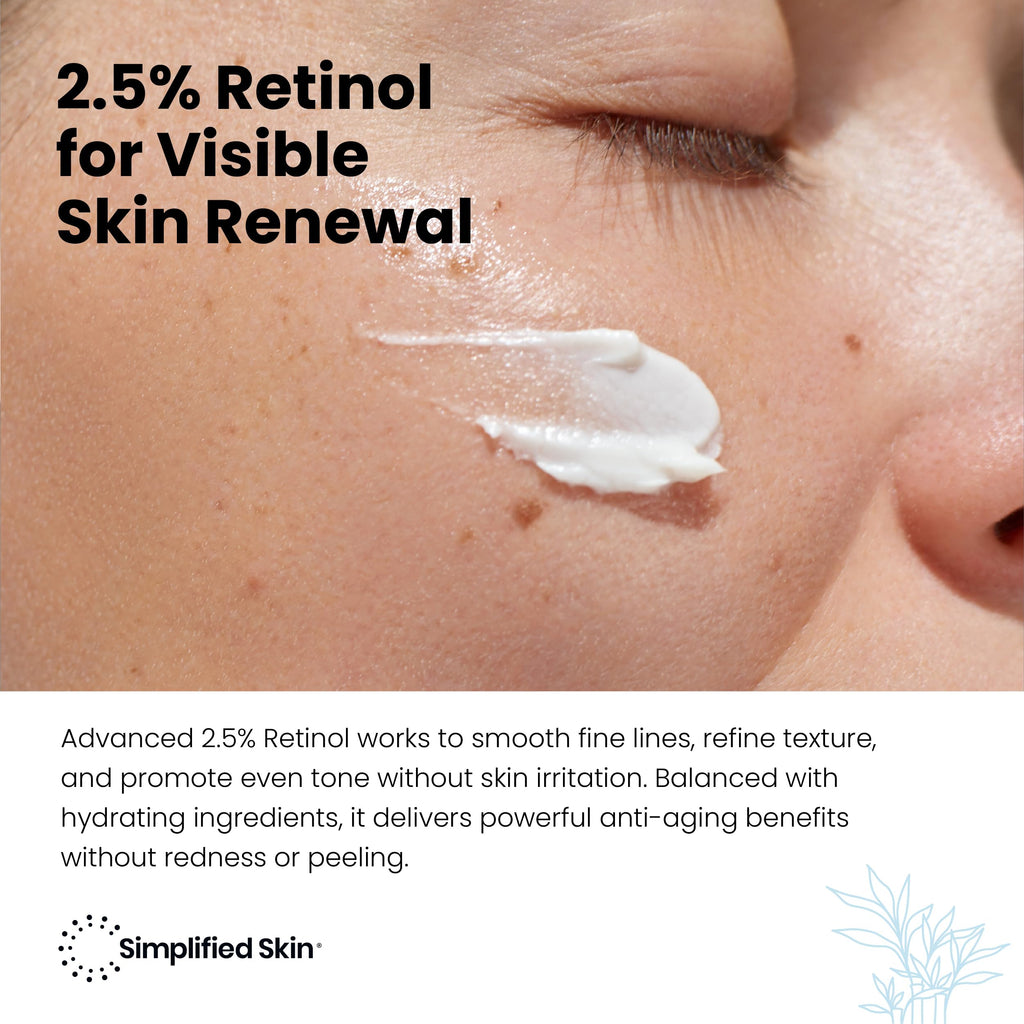 Simplified Skin Retinol Cream for Face (3-Pack) – 2.5% Retinol, Hyaluronic Acid, Anti-Aging Moisturizer (1.7 oz each)