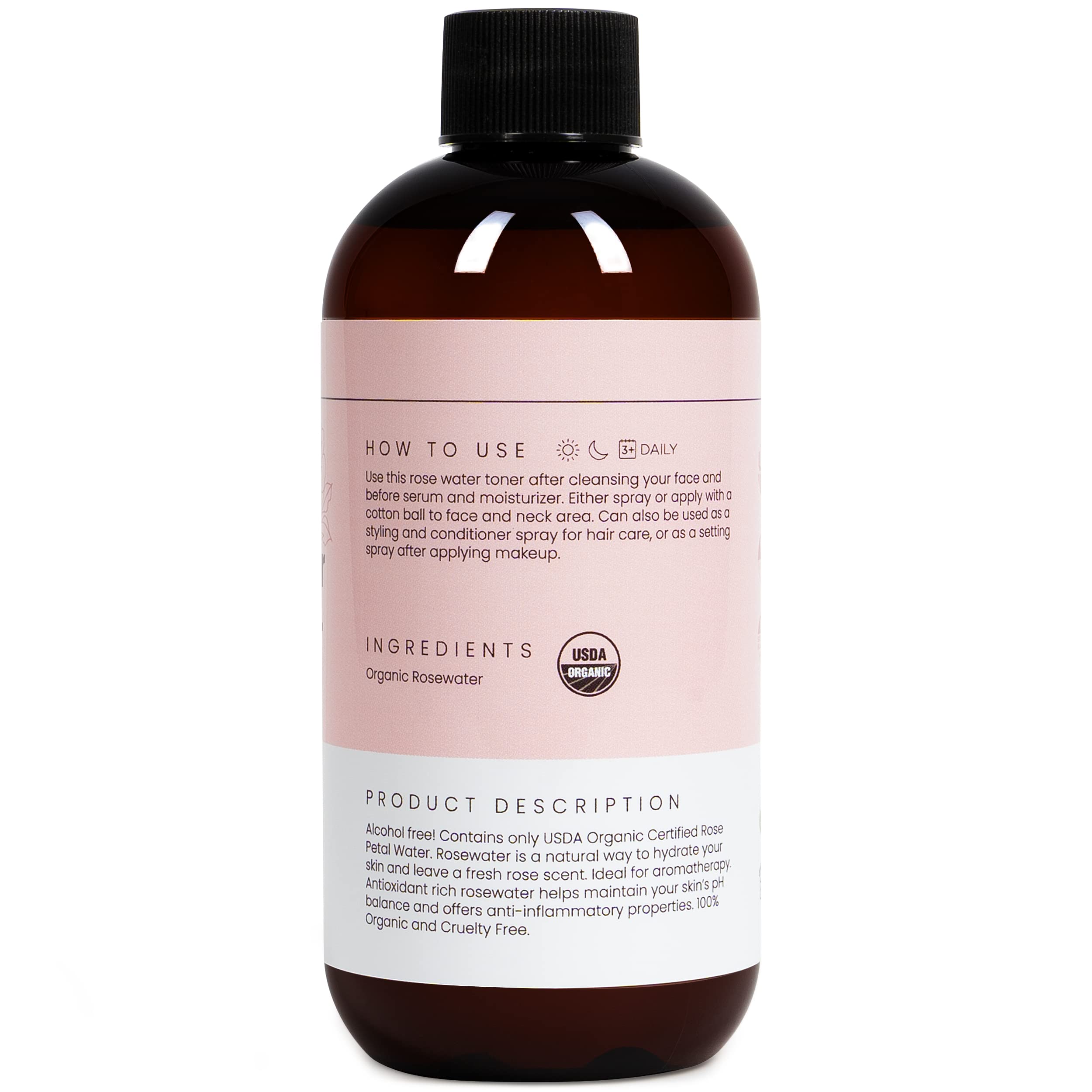 Rose Water Spray for Face & Hair (Refill) – Organic USDA Rosewater Toner, Alcohol-Free Hydrating Mist, 8 oz