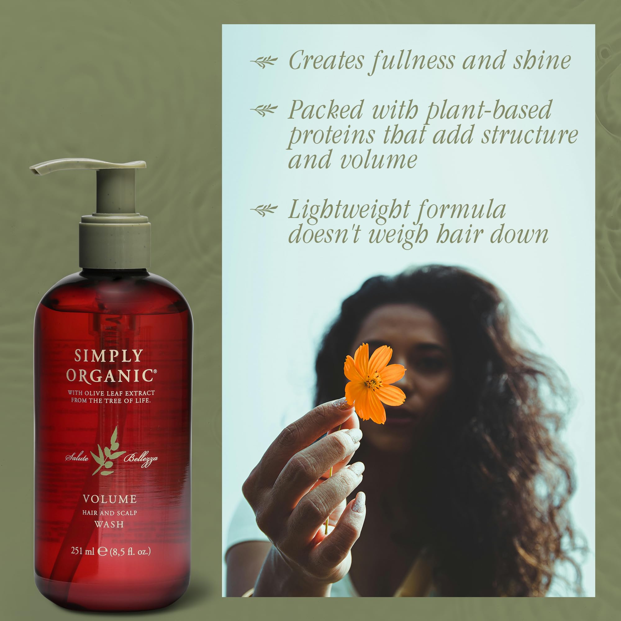 SIMPLY ORGANIC Volume Hair & Scalp Wash – All-Natural, Made in Italy, Cruelty-Free (251ml)
