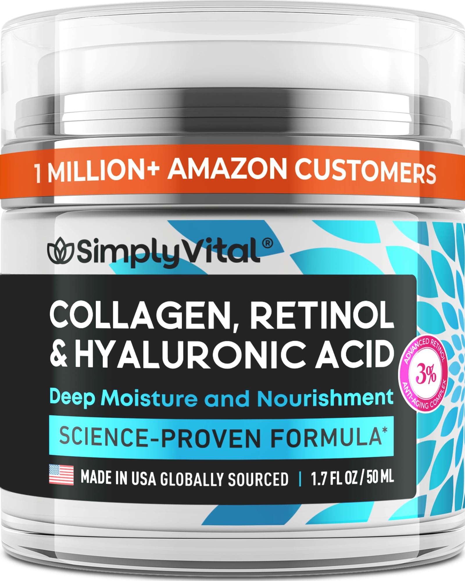 SimplyVital Anti-Aging Face Moisturizer with Retinol, Collagen & Hyaluronic Acid – Made in USA | 1.7 fl oz