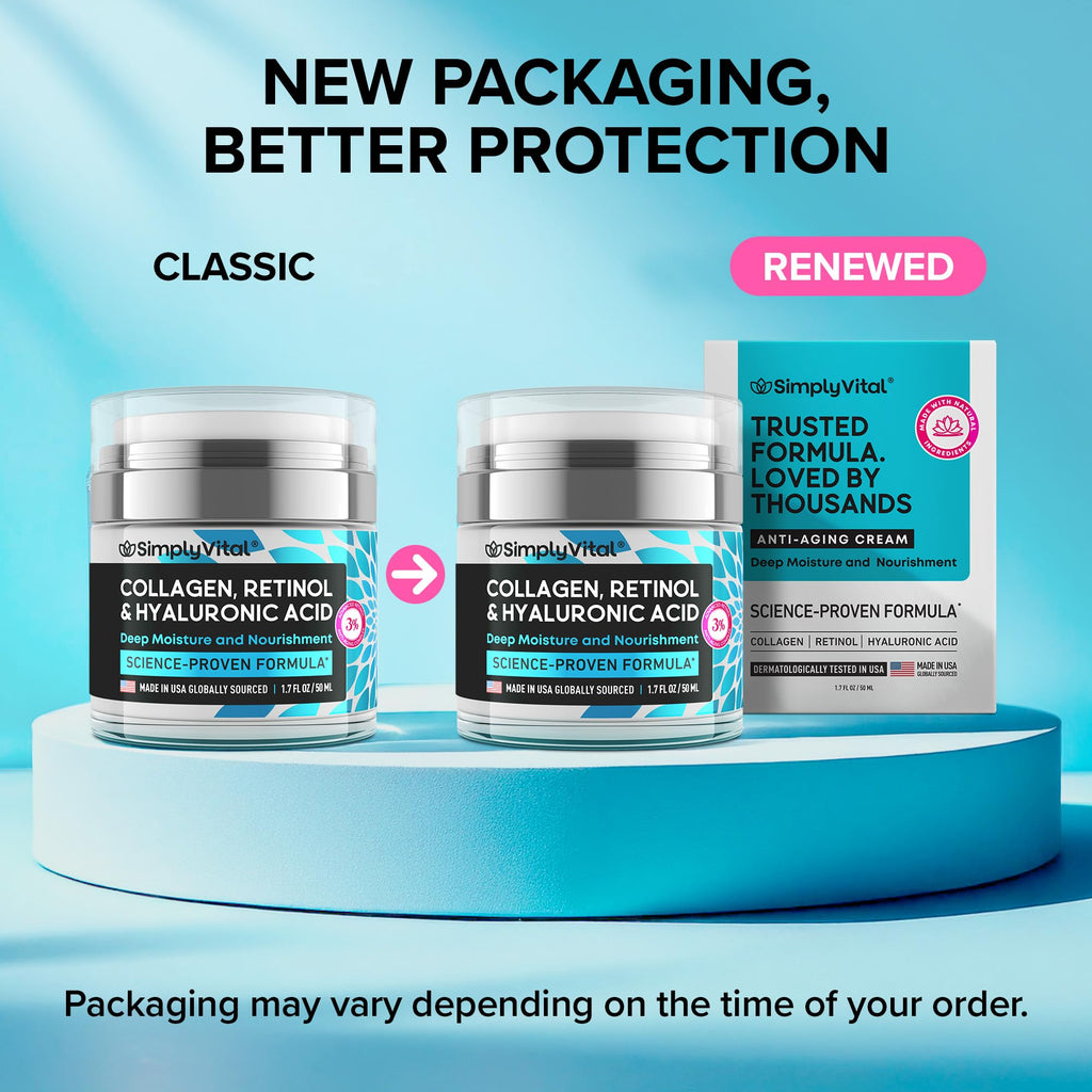 SimplyVital Anti-Aging Face Moisturizer with Retinol, Collagen & Hyaluronic Acid – Made in USA | 1.7 fl oz