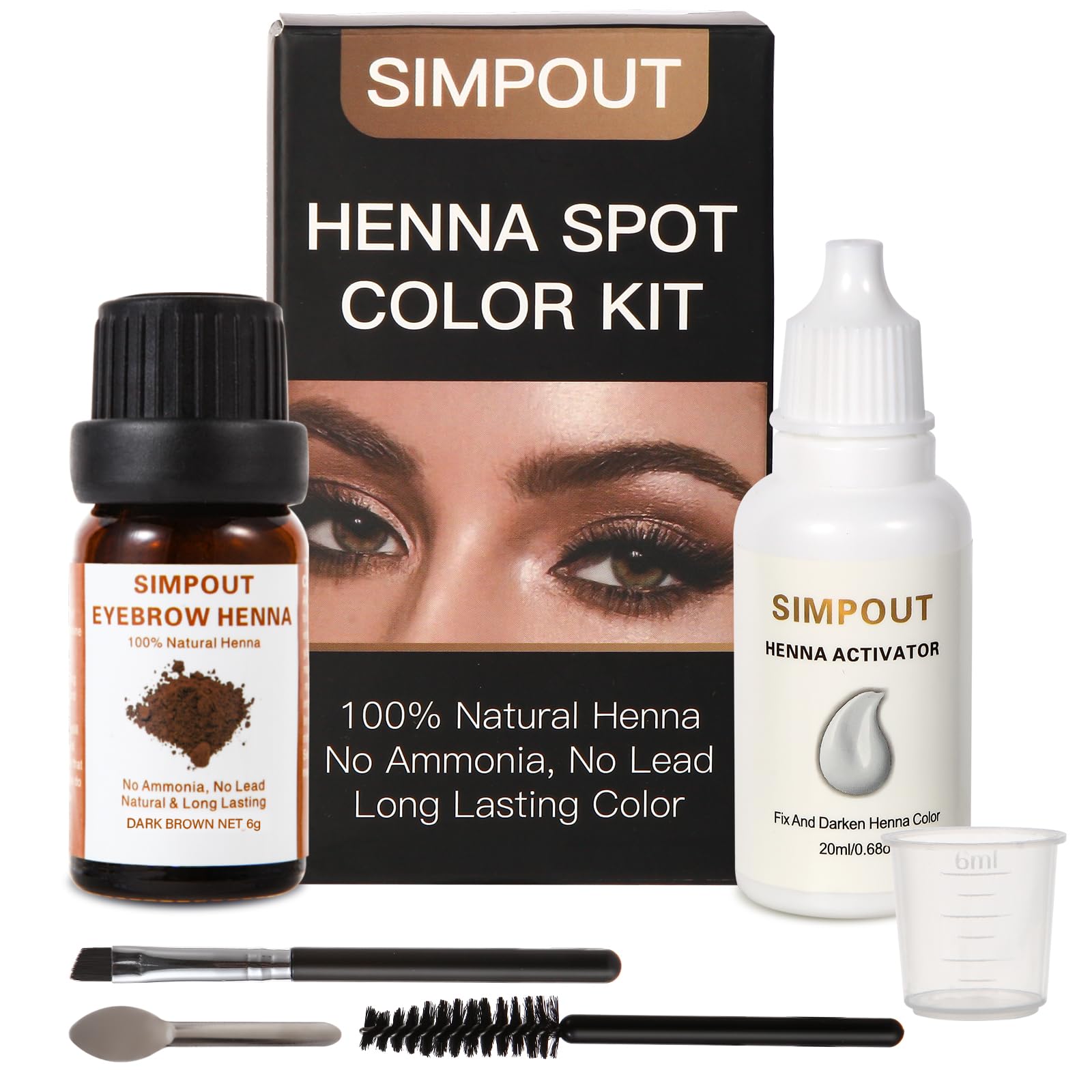 Simpout Pure Natural Henna Hair Color - Dark Brown | Water & Smudge Proof, DIY Home & Salon Use