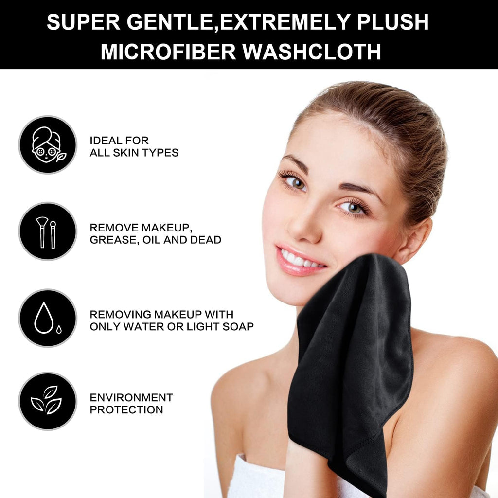 SINLAND Microfiber Facial Cloths – Fast Drying 12x12 Washcloths for Gentle Makeup Removal