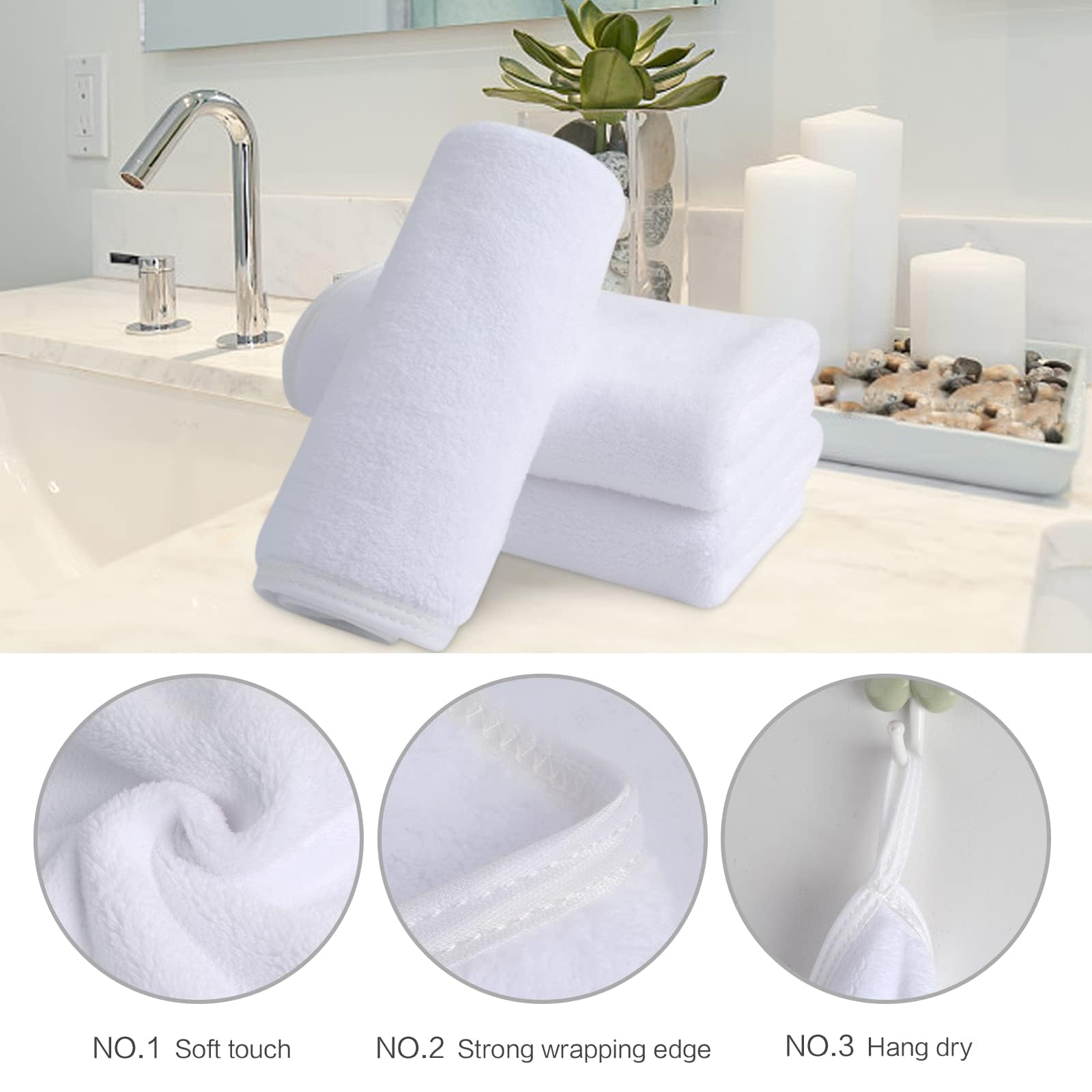 SINLAND Absorbent Coral Velvet Washcloths — Ultra-Soft Microfiber 12x12 Inch Face Towels