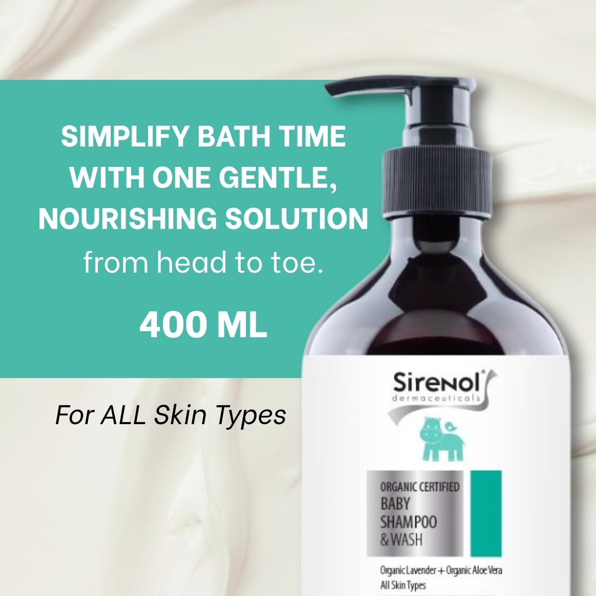 Sirenol Organic Baby Shampoo & Body Wash – Cosmos Certified, Tear-Free & Dermatologist-Tested (13.5oz)
