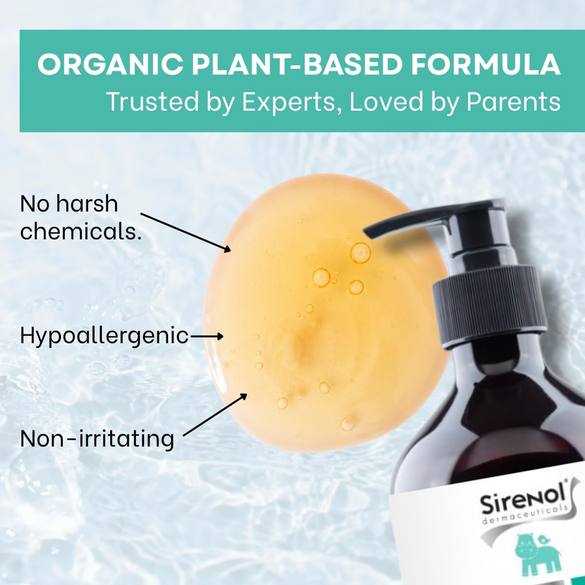 Sirenol Organic Baby Shampoo & Body Wash – Cosmos Certified, Tear-Free & Dermatologist-Tested (13.5oz)
