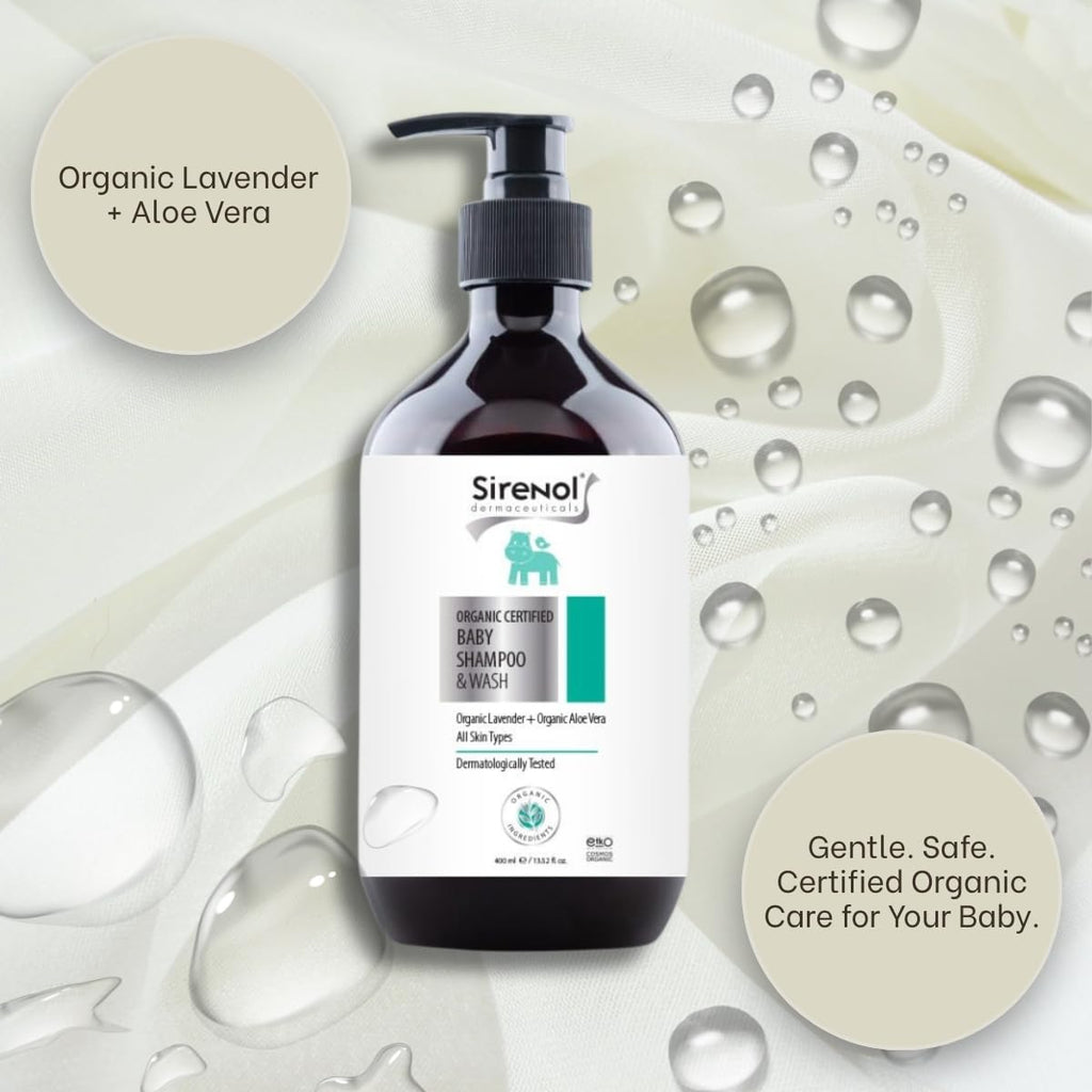 Sirenol Organic Baby Shampoo & Body Wash – Cosmos Certified, Tear-Free & Dermatologist-Tested (13.5oz)