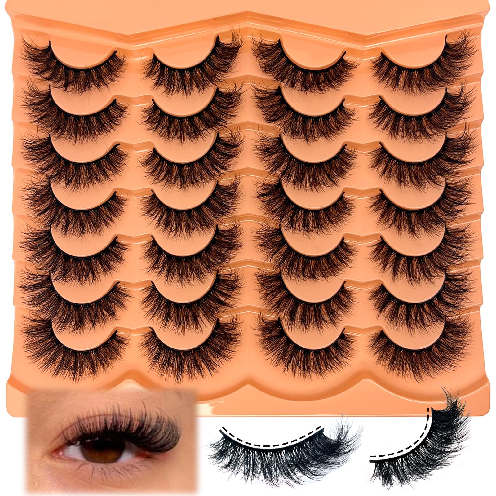 SISIYDY Mink Lashes Wispy Short Cat Eye – 14 Pairs, 16mm D Curl, 3D Faux Mink