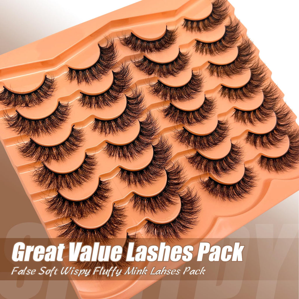 SISIYDY Mink Lashes Wispy Short Cat Eye – 14 Pairs, 16mm D Curl, 3D Faux Mink