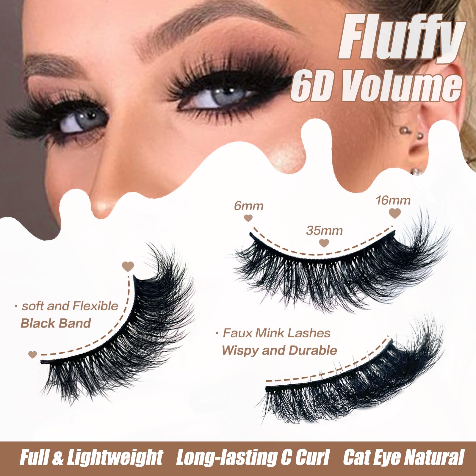 SISIYDY Mink Lashes Wispy Short Cat Eye – 14 Pairs, 16mm D Curl, 3D Faux Mink